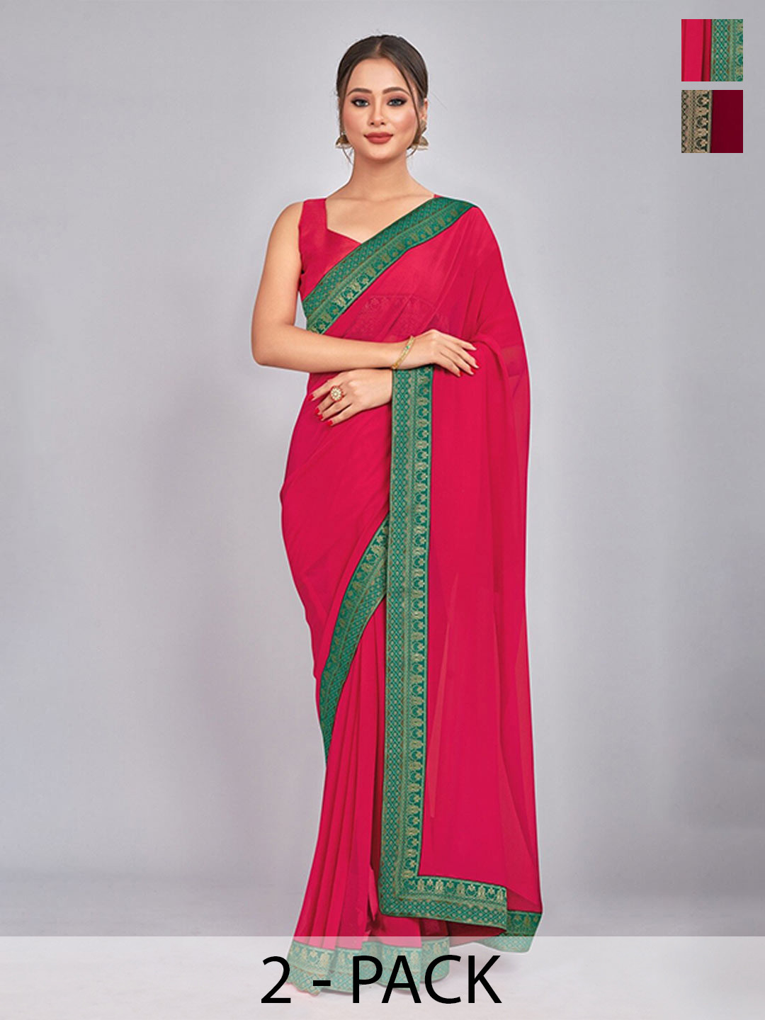 CastilloFab Pure Georgette Lace Border Saree, Rose 
CastilloFab Pure Georgette Lace Border Saree, Rose