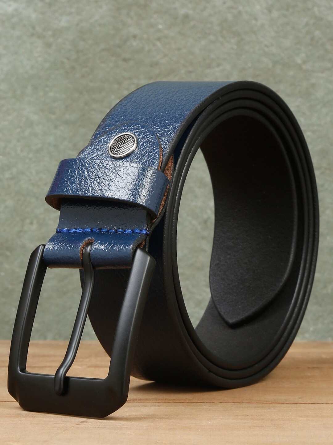 Teakwood Leathers Men Blue Textured Leather Belt