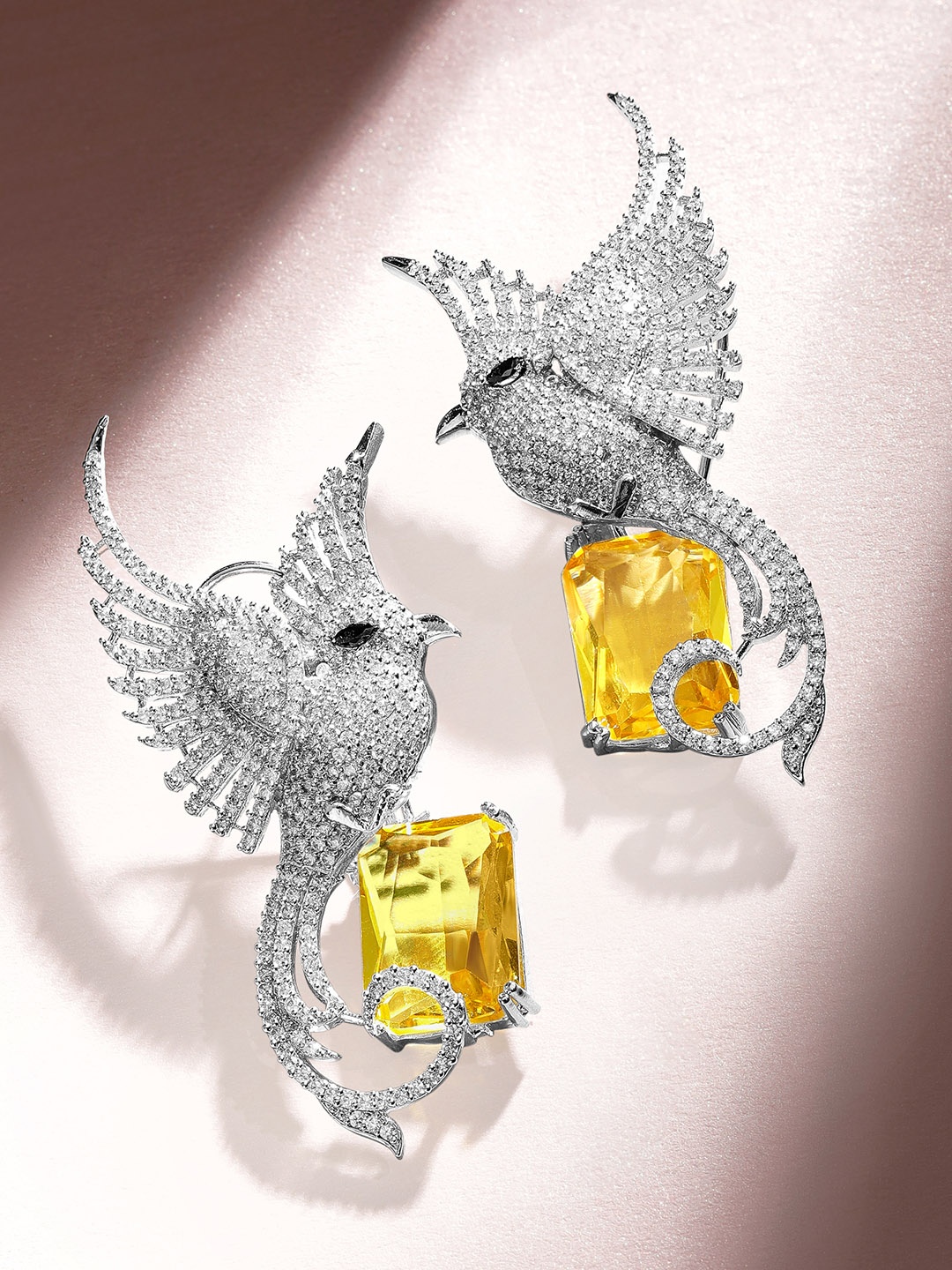 Rubans Luxury Rhodium Plated Pave AAA Cubic Zirconia & Yellow Sapphire Bird Design Earring, Silver
Rubans Luxury Rhodium Plated Pave AAA Cubic Zirconia & Yellow Sapphire Bird Design Earring, Silver
