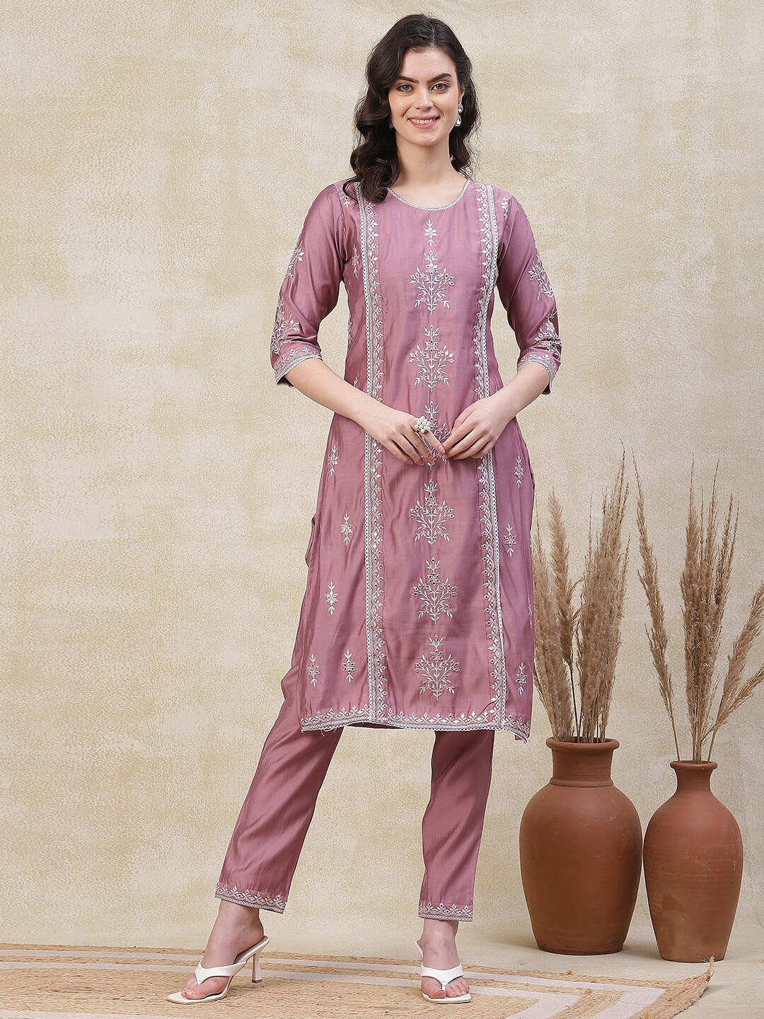 FASHOR Floral Embroidered Regular Mirror Work Straight Kurta With Trousers & Dupatta, Purple
FASHOR Floral Embroidered Regular Mirror Work Straight Kurta With Trousers & Dupatta, Purple