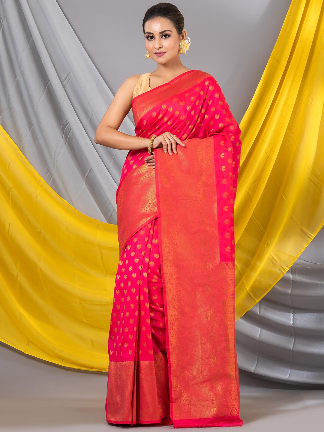 MAHALASA Woven Design Pure Cotton Saree, Pink