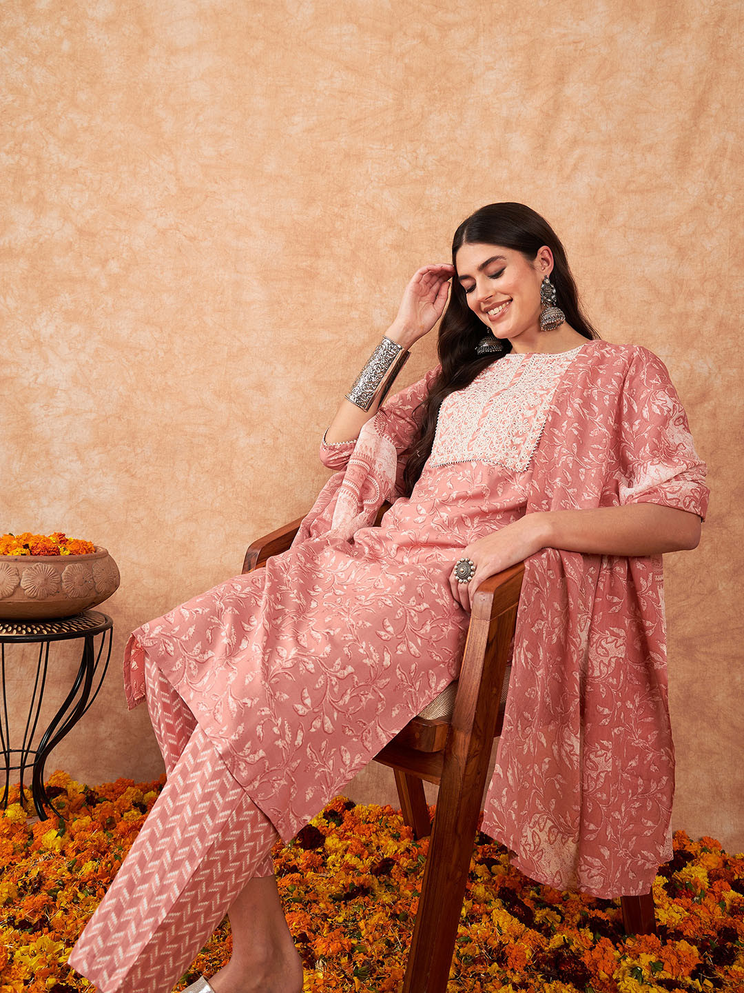 Indo Era Floral Embroidered Regular Thread Work Cotton Kurta with Trousers & Dupatta, Rust
Indo Era Floral Embroidered Regular Thread Work Cotton Kurta with Trousers & Dupatta, Rust