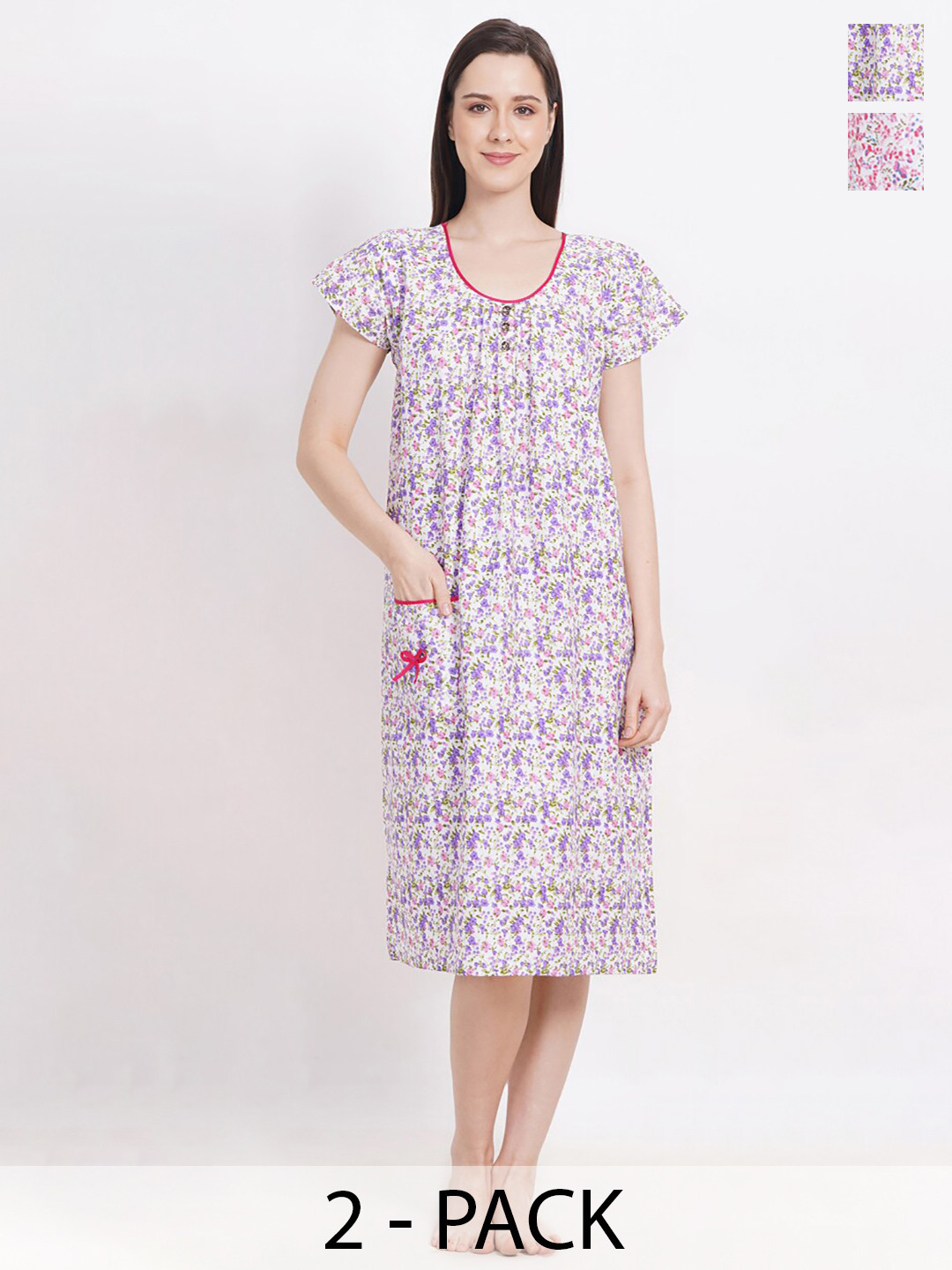 Breezly Pack Of 2 Floral Printed Pure Cotton Nightdress, Orange 
Breezly Pack Of 2 Floral Printed Pure Cotton Nightdress, Orange