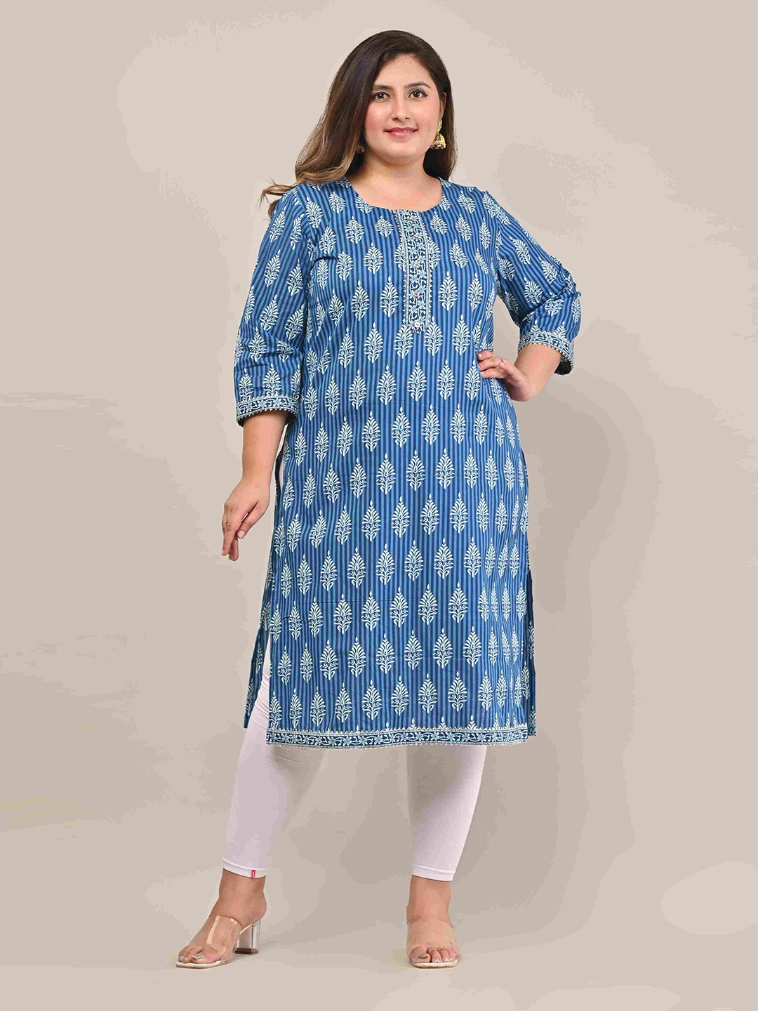 Toodle Plus Ethnic Motifs Printed Gotta Patti Round Neck Cotton Plus Size Straight Kurti, Blue
Toodle Plus Ethnic Motifs Printed Gotta Patti Round Neck Cotton Plus Size Straight Kurti, Blue
