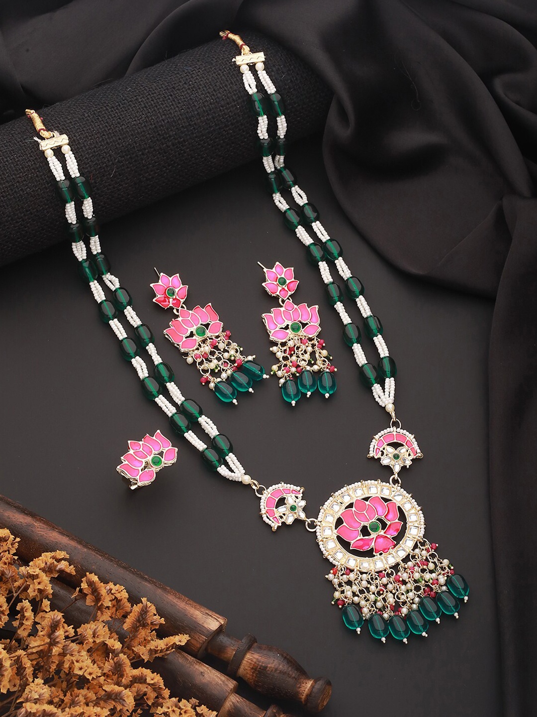 Anouk Gold-Plated Stones-Studded & Beaded Jewellery Set
