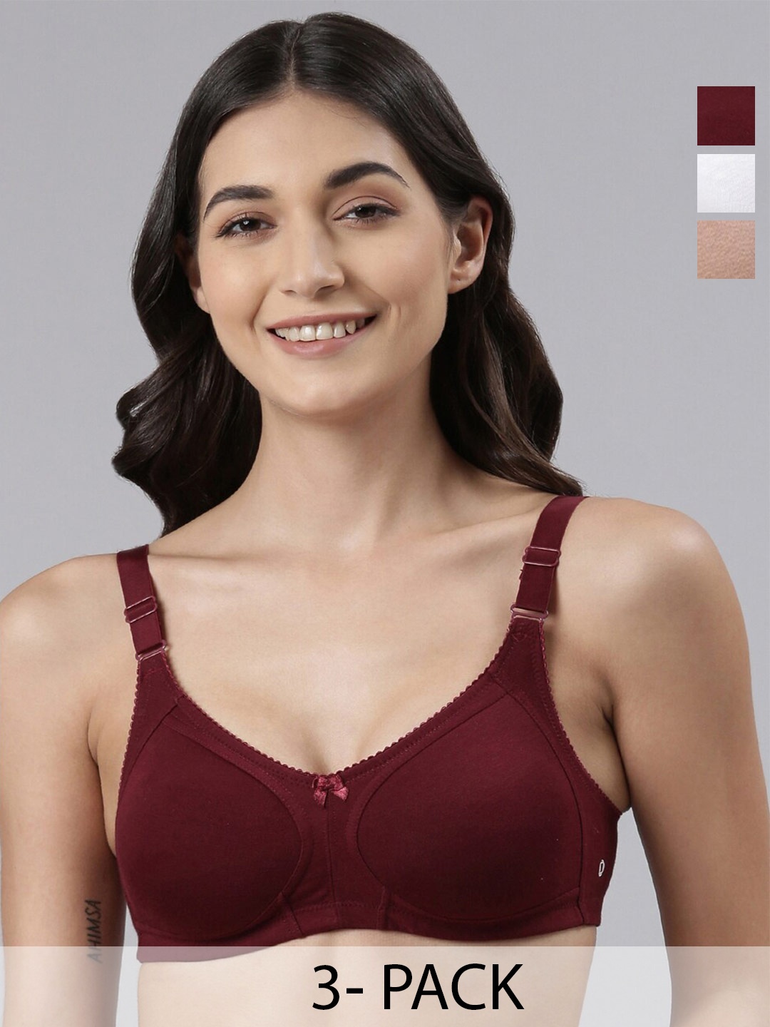 Dollar Missy Pack of 3 Combed Cotton with Stretchy Elastane Wire-Free Panelled Support Bra, Maroon
Dollar Missy Pack of 3 Combed Cotton with Stretchy Elastane Wire-Free Panelled Support Bra, Maroon