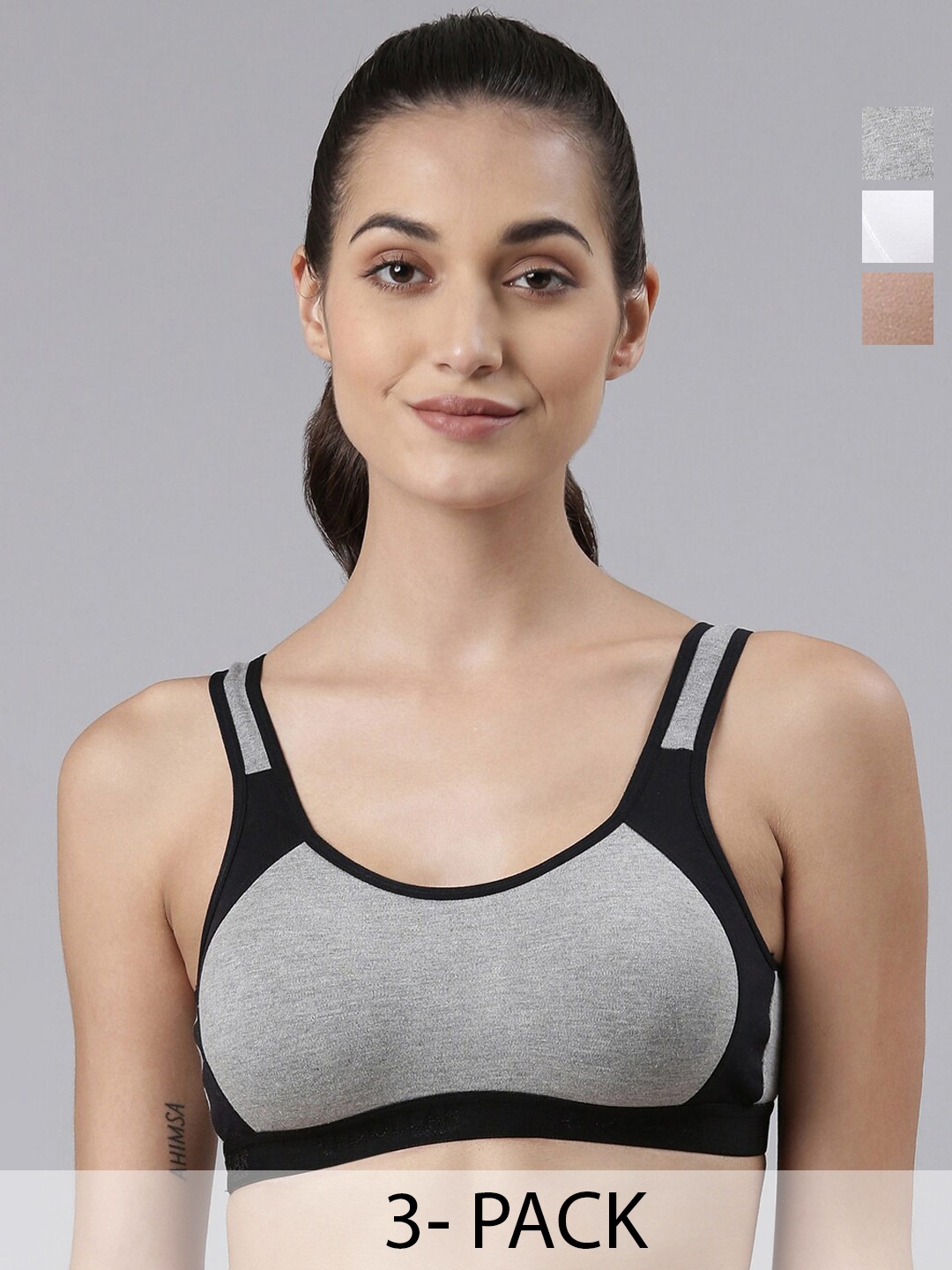 Dollar Missy Pack of 3 Women Cotton Wire-Free Moulded Sports Bra DSP-3001-BGM-SK-WH-PO3, Grey
Dollar Missy Pack of 3 Women Cotton Wire-Free Moulded Sports Bra DSP-3001-BGM-SK-WH-PO3, Grey