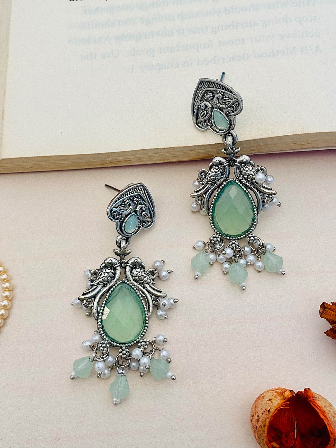 ABDESIGNS German Silver-Plated Stone Studded Beaded Oxidised Classic Drop Earrings
ABDESIGNS German Silver-Plated Stone Studded Beaded Oxidised Classic Drop Earrings