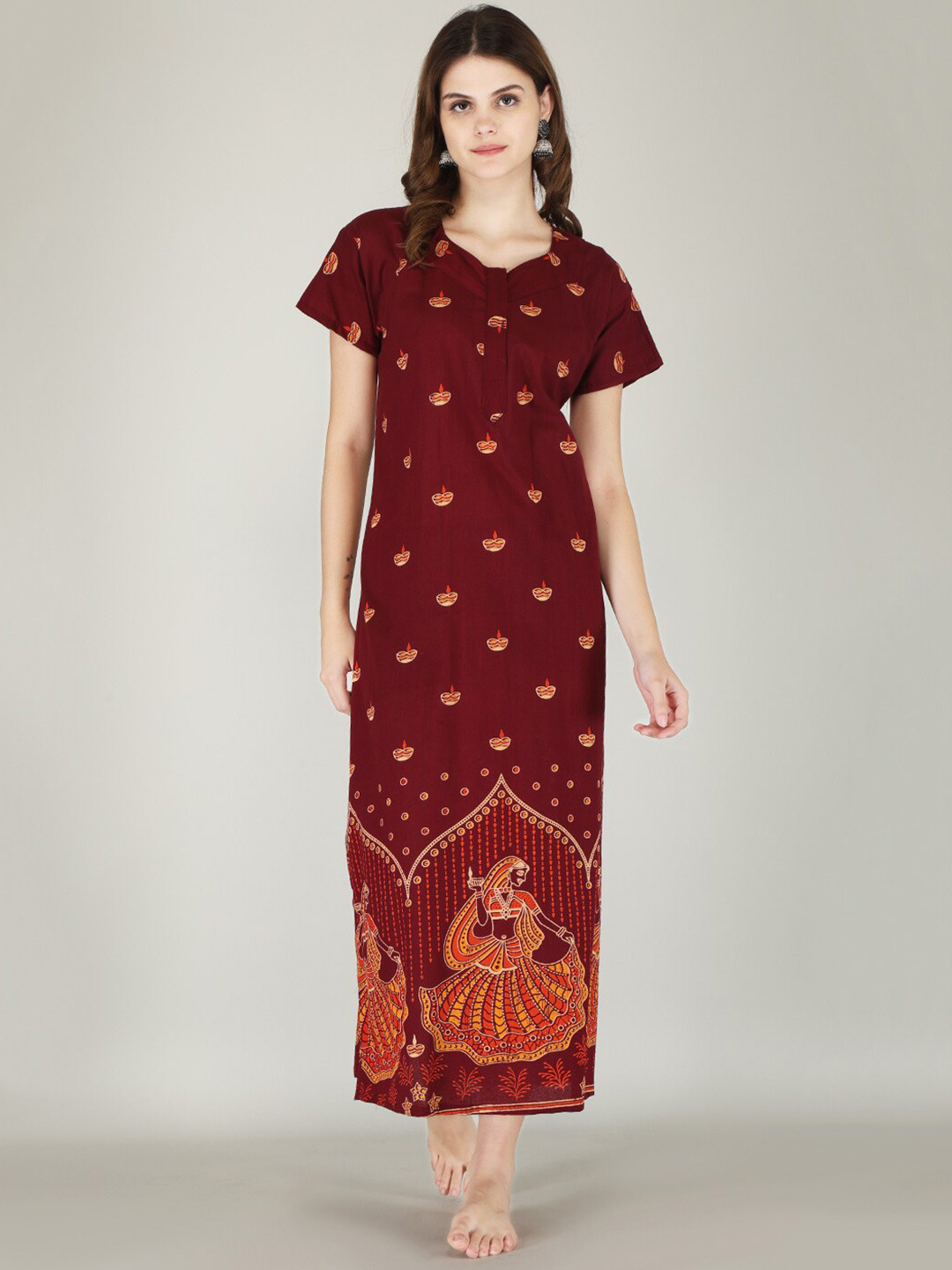 JVSP FASHION Ethnic Motifs Printed Maxi Everyday Nightdress, Maroon 
JVSP FASHION Ethnic Motifs Printed Maxi Everyday Nightdress, Maroon