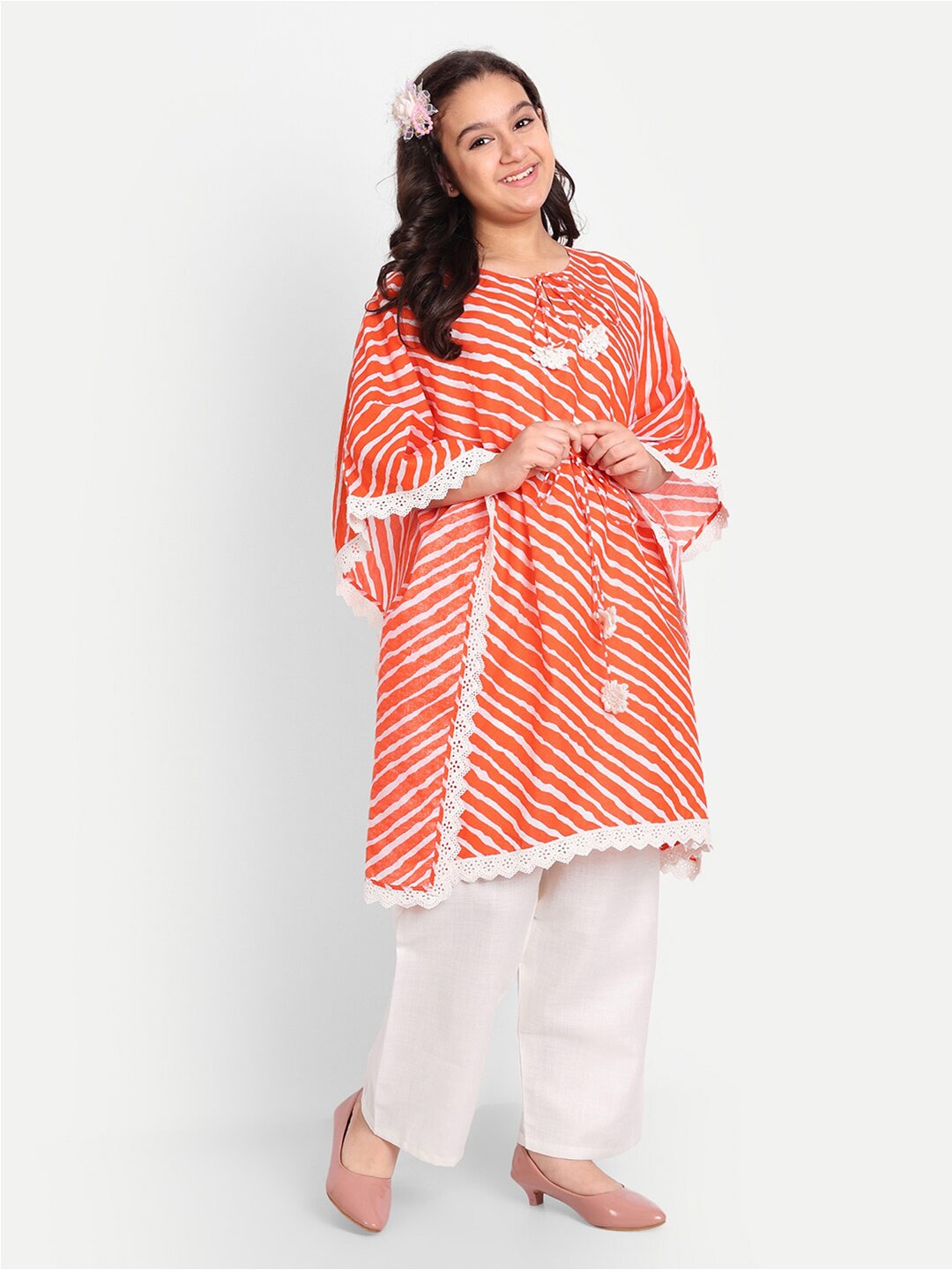 Modish Couture Girls Leheriya Printed V-Neck Kaftan Pure Cotton Kurta With Palazzos, Orange
Modish Couture Girls Leheriya Printed V-Neck Kaftan Pure Cotton Kurta With Palazzos, Orange