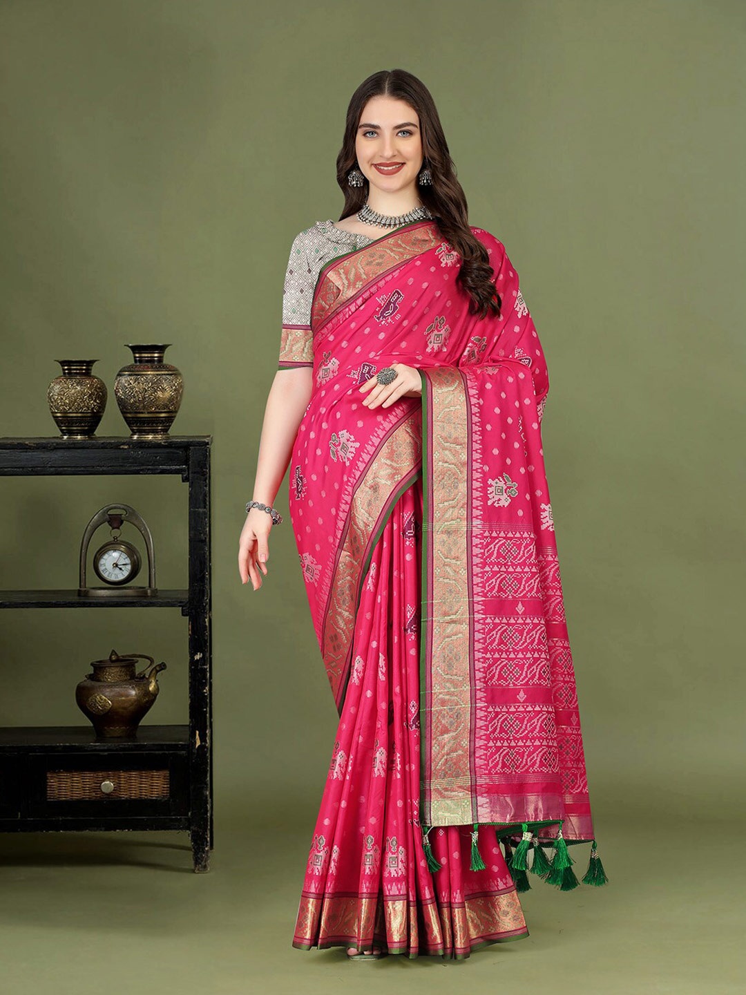 KALINI Ethnic Motifs Printed Patola Saree, Pink