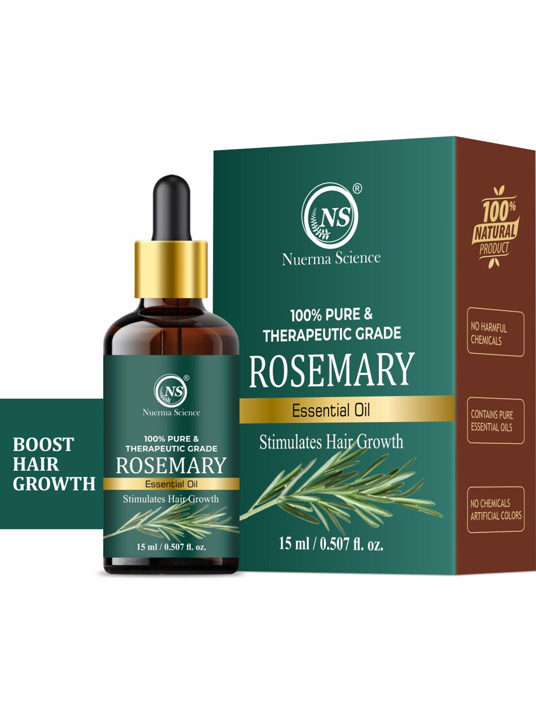 Nuerma Science 100% Pure & Therapeutic Grade Rosemary Essential Oil For Hair Growth - 15ml, Green
Nuerma Science 100% Pure & Therapeutic Grade Rosemary Essential Oil For Hair Growth - 15ml, Green