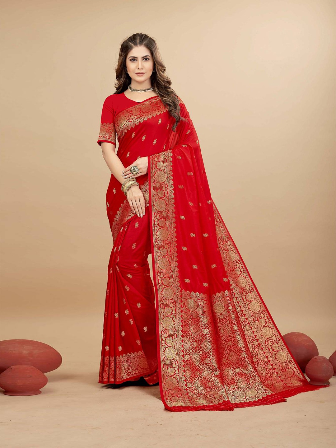 PATIALAPICKS Woven Design Zari Pure Silk Heavy Work Kanjeevaram Saree, Red
PATIALAPICKS Woven Design Zari Pure Silk Heavy Work Kanjeevaram Saree, Red