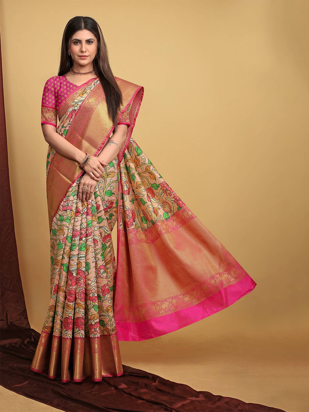 PATIALAPICKS Ethnic Woven Design Zari Pure Silk Heavy Work Kanjeevaram Saree, Cream
PATIALAPICKS Ethnic Woven Design Zari Pure Silk Heavy Work Kanjeevaram Saree, Cream