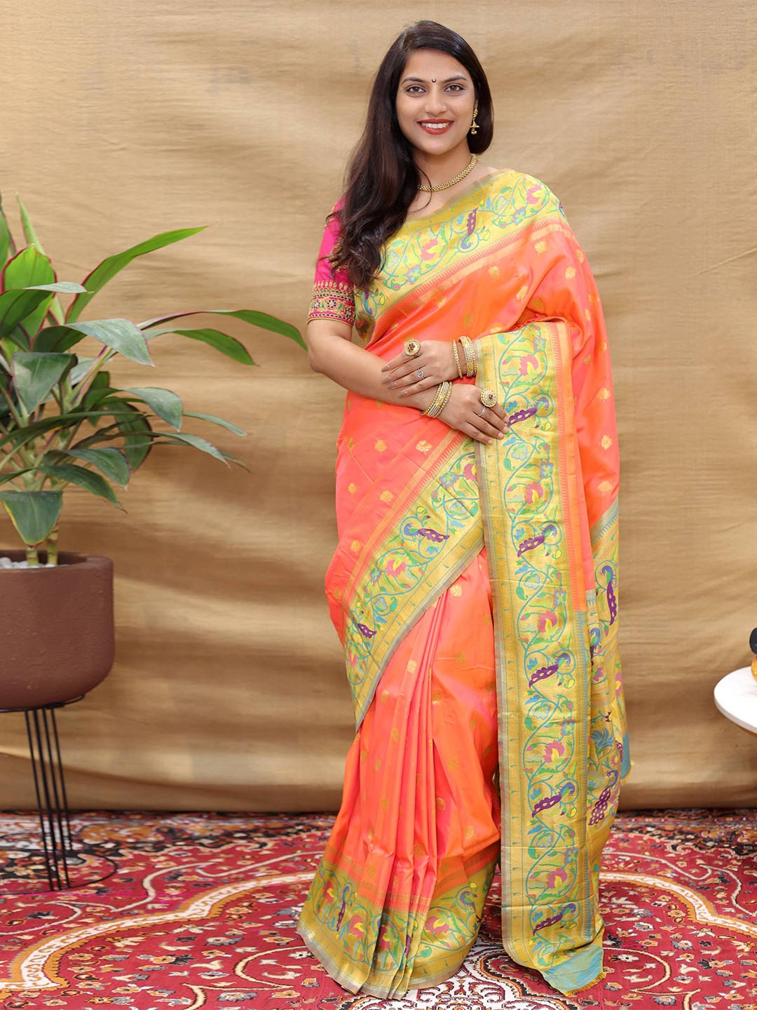 PATIALAPICKS Ethnic Woven Design Zari Pure Silk Heavy Work Kanjeevaram Saree, Orange
PATIALAPICKS Ethnic Woven Design Zari Pure Silk Heavy Work Kanjeevaram Saree, Orange