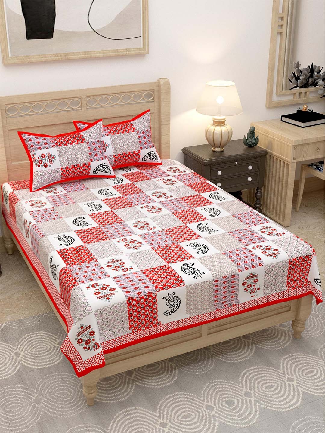Lali Prints Red & White Geometric Printed 144 TC Single Bedsheet with 2 Pillow Covers
Lali Prints Red & White Geometric Printed 144 TC Single Bedsheet with 2 Pillow Covers