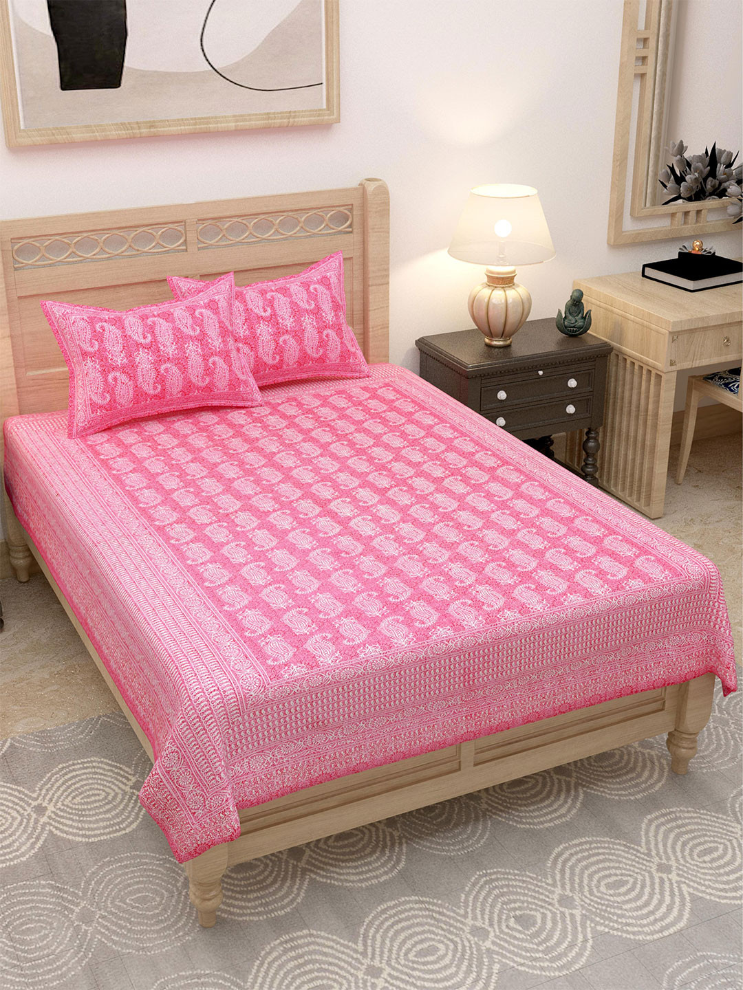 Lali Prints Pink & White Ethnic Motifs 144 TC Single Bedsheet with 2 Pillow Covers
Lali Prints Pink & White Ethnic Motifs 144 TC Single Bedsheet with 2 Pillow Covers