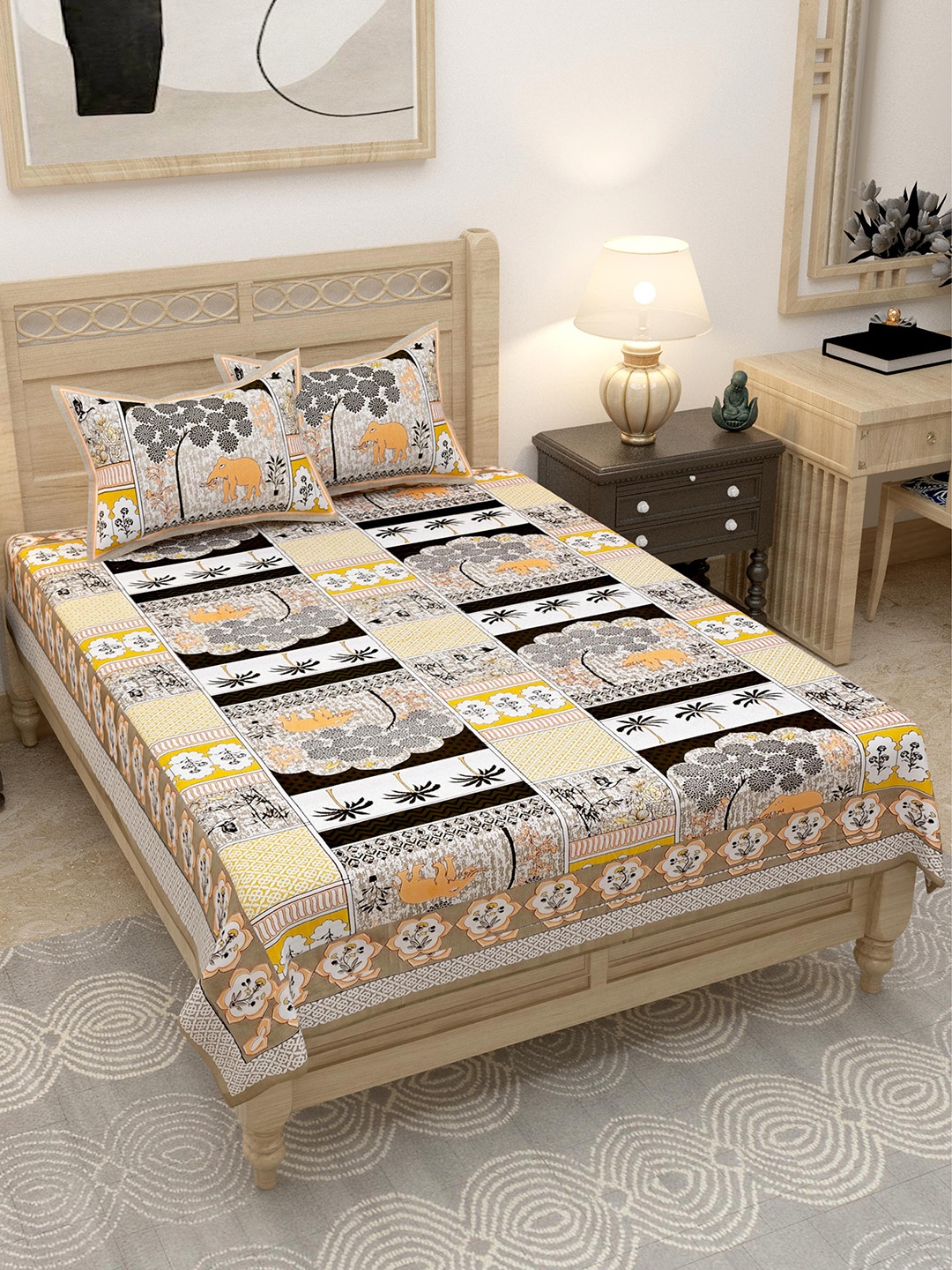 Lali Prints Brown & Yellow Elephant Motifs 144 TC Single Bedsheet with 2 Pillow Covers
Lali Prints Brown & Yellow Elephant Motifs 144 TC Single Bedsheet with 2 Pillow Covers