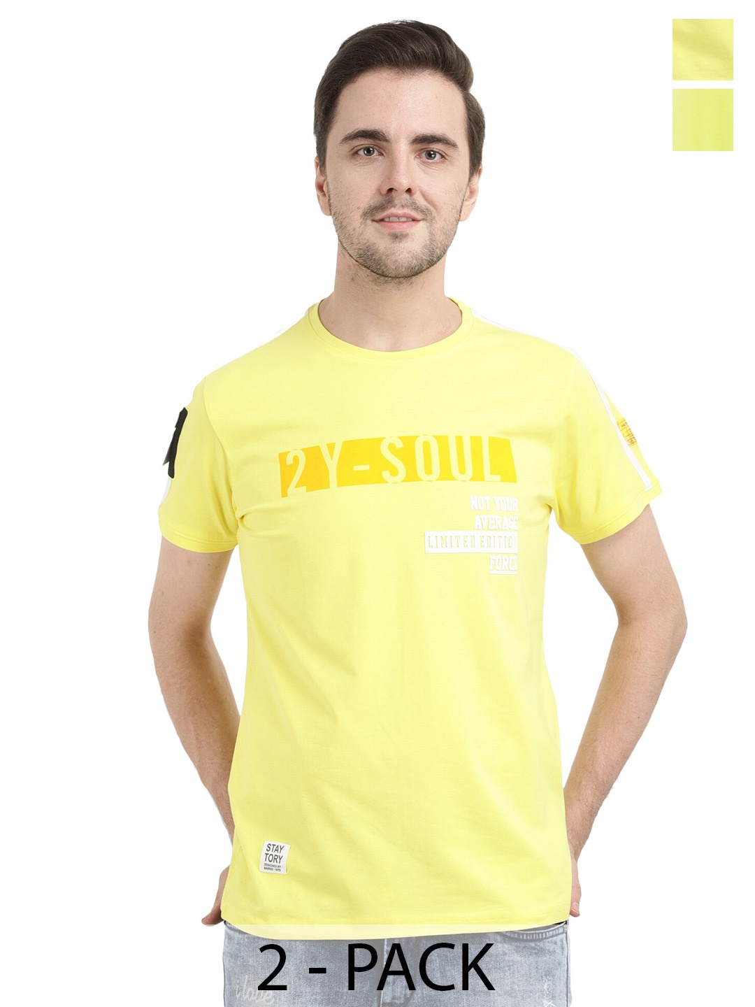V-Mart Pack Of 2 Printed Cotton T-shirts, Yellow