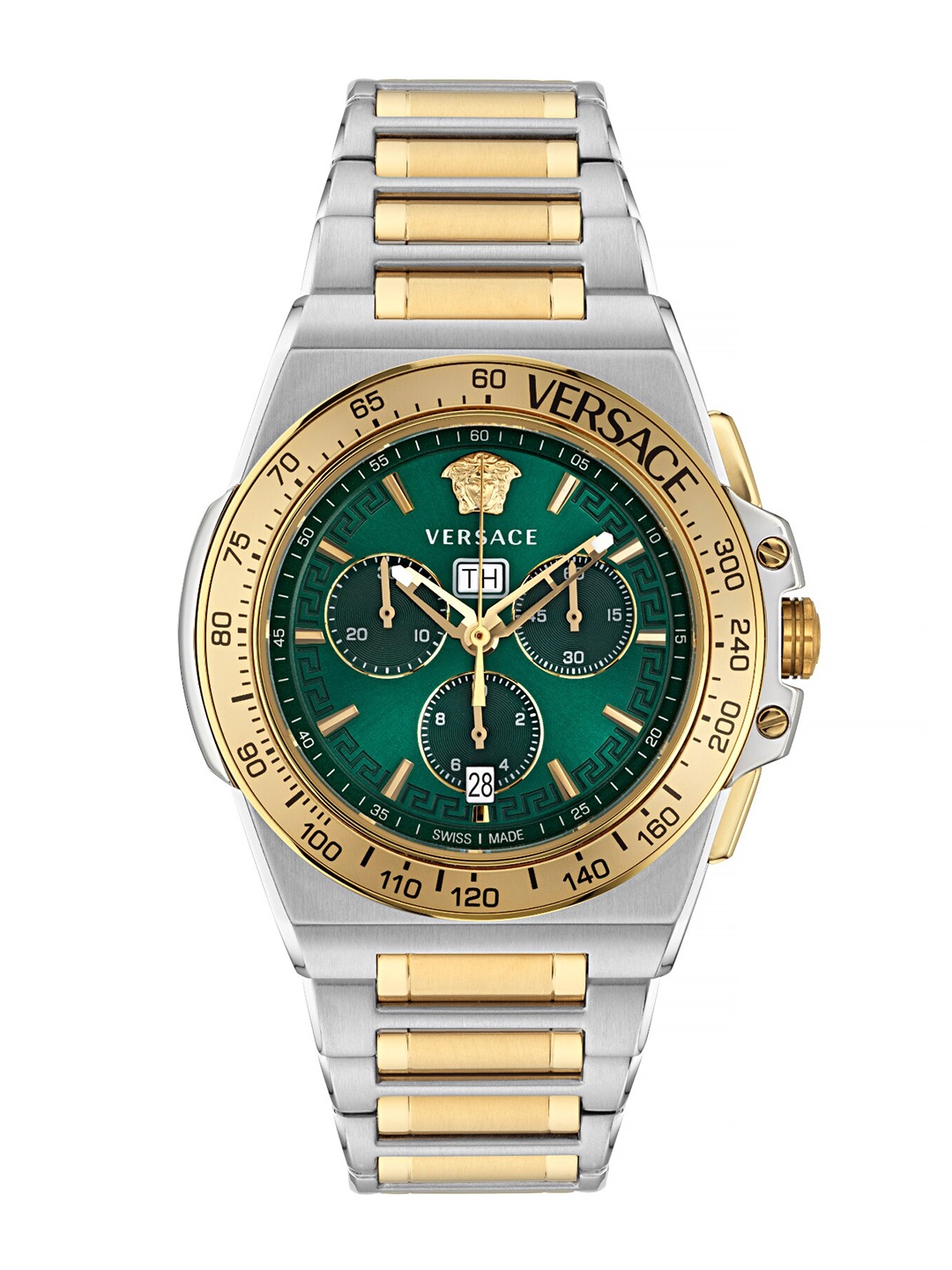 Versace Men Textured Dial & Stainless Steel Straps Chronograph Analogue Watch VE7H00523, Green
Versace Men Textured Dial & Stainless Steel Straps Chronograph Analogue Watch VE7H00523, Green