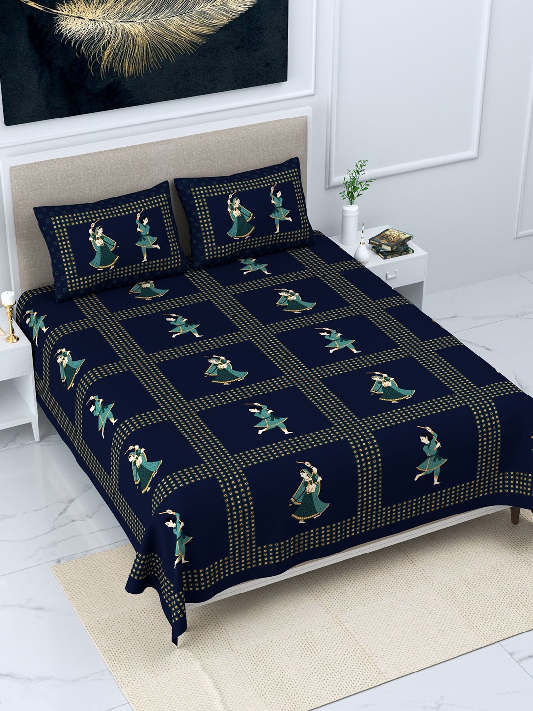 Bombay Spreads Blue Printed Pure Cotton 210 TC King Bedsheet with 2 Pillow Covers, Navy blue
Bombay Spreads Blue Printed Pure Cotton 210 TC King Bedsheet with 2 Pillow Covers, Navy blue