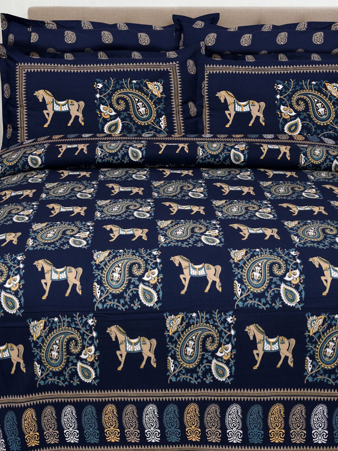 Bombay Spreads Blue & Beige Ethnic Motifs Cotton 210 TC King Bedsheet With 2 Pillow Covers
Bombay Spreads Blue & Beige Ethnic Motifs Cotton 210 TC King Bedsheet With 2 Pillow Covers