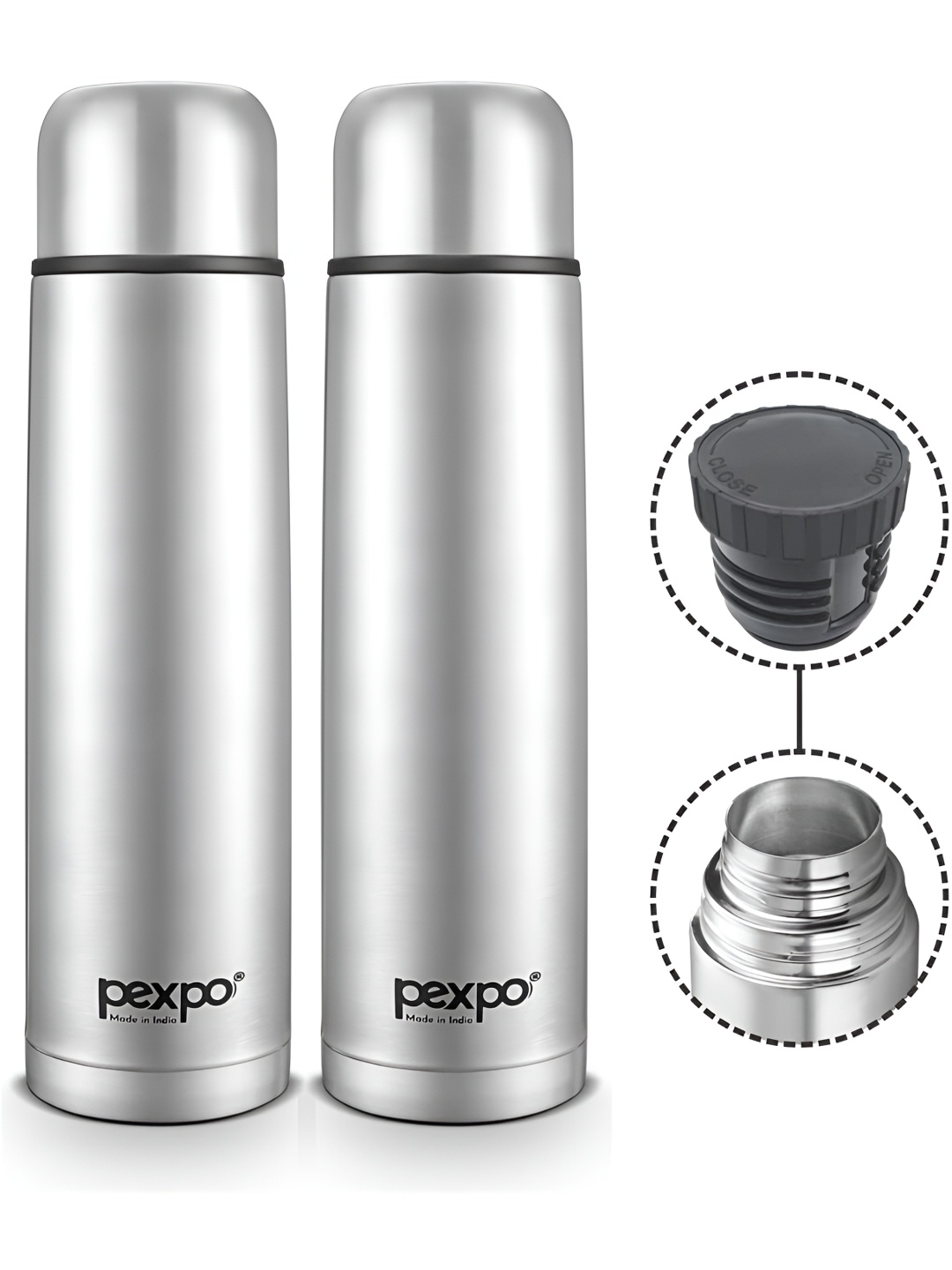 Pexpo Flexo Silver-Toned Set of 2 ISI Certified Thermosteel Hot Flask Water Bottle 750ml
Pexpo Flexo Silver-Toned Set of 2 ISI Certified Thermosteel Hot Flask Water Bottle 750ml