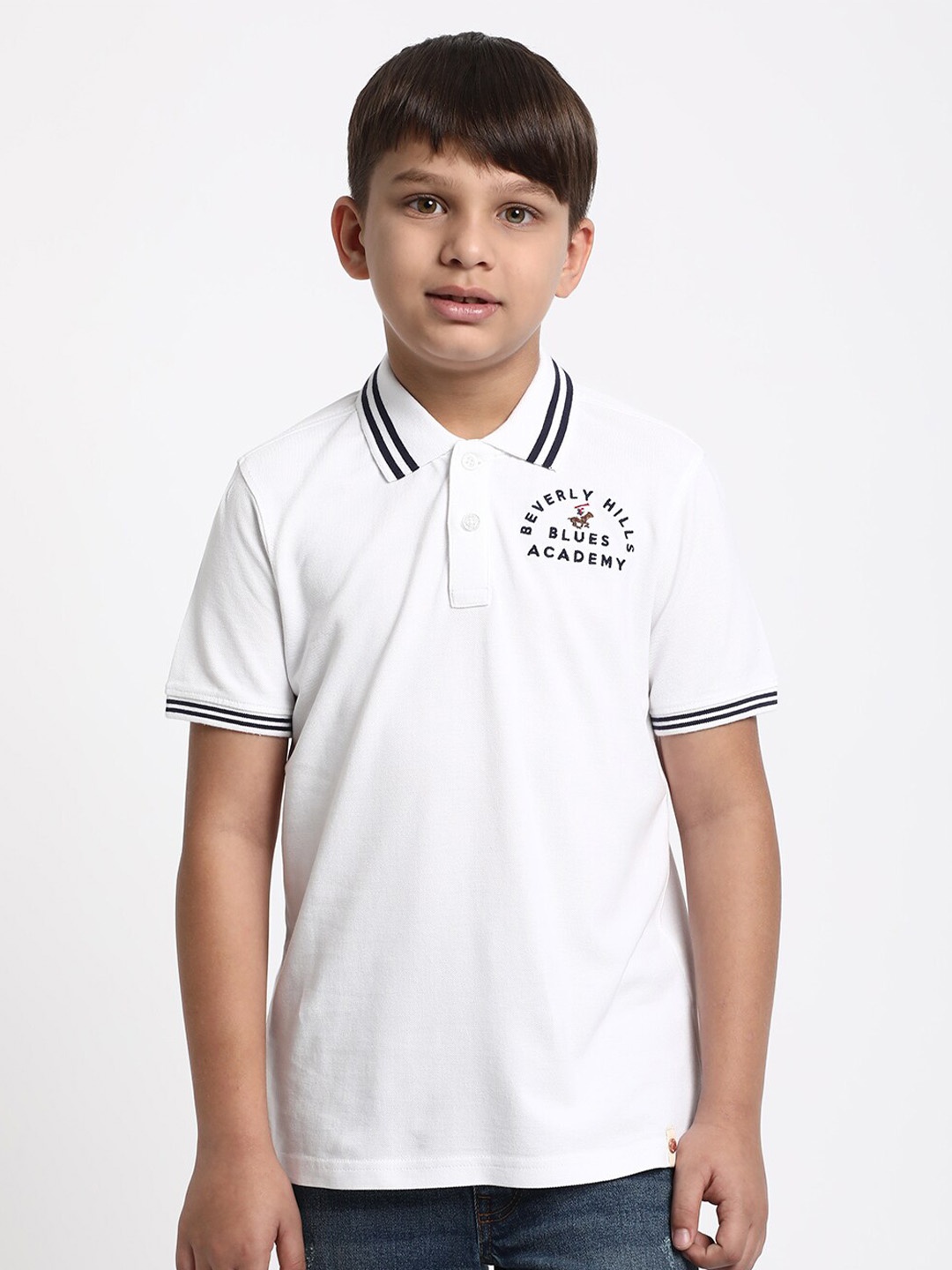 Beverly Hills Polo Club Boys Typography Polo Collar Short Sleeves Pure Cotton T-shirt, White
Beverly Hills Polo Club Boys Typography Polo Collar Short Sleeves Pure Cotton T-shirt, White