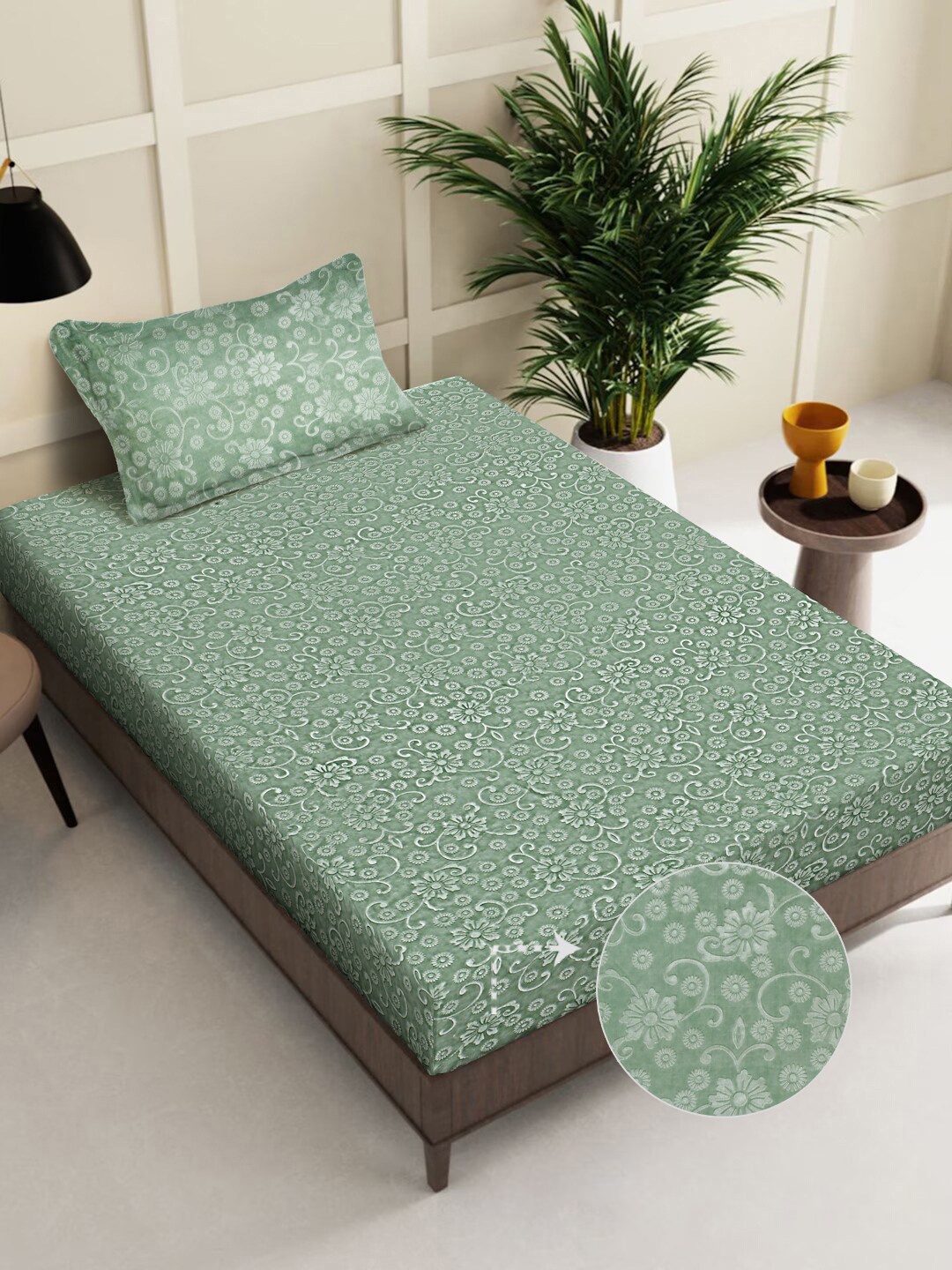 FABINALIV Green Floral 300 TC Woollen Embossed Single Bedsheet with Pillow Cover
FABINALIV Green Floral 300 TC Woollen Embossed Single Bedsheet with Pillow Cover