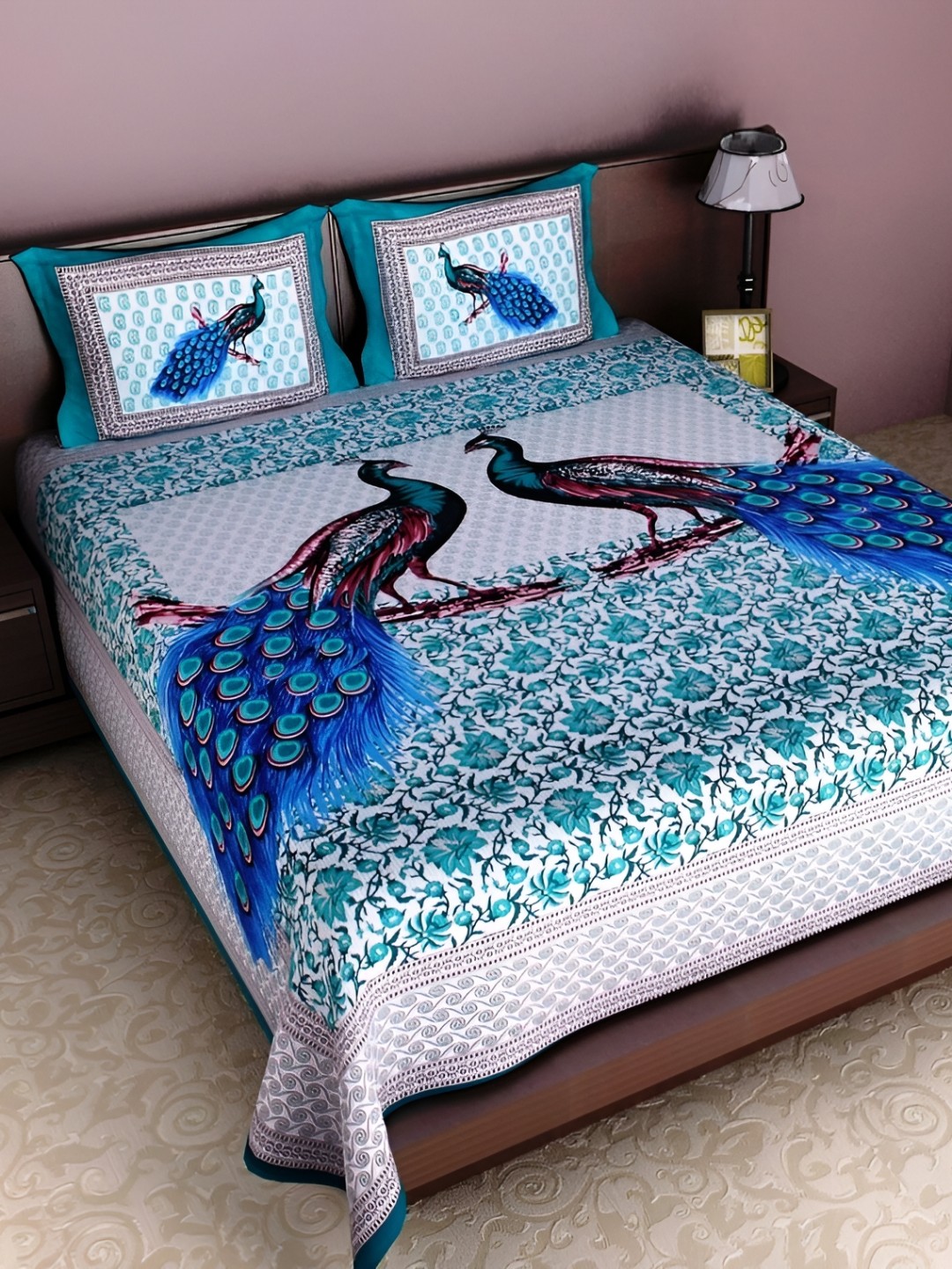 UBANIA COLLECTION Blue Printed 120 TC Cotton Queen Bedsheet with 2 Pillow Covers, Green
UBANIA COLLECTION Blue Printed 120 TC Cotton Queen Bedsheet with 2 Pillow Covers, Green