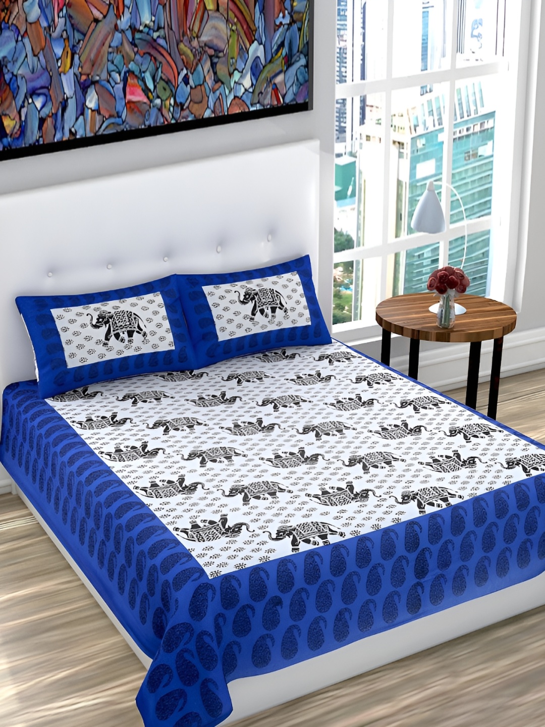 UBANIA COLLECTION Blue & White Printed Cotton 120 TC Queen Bedsheet with 2 Pillow Covers
UBANIA COLLECTION Blue & White Printed Cotton 120 TC Queen Bedsheet with 2 Pillow Covers