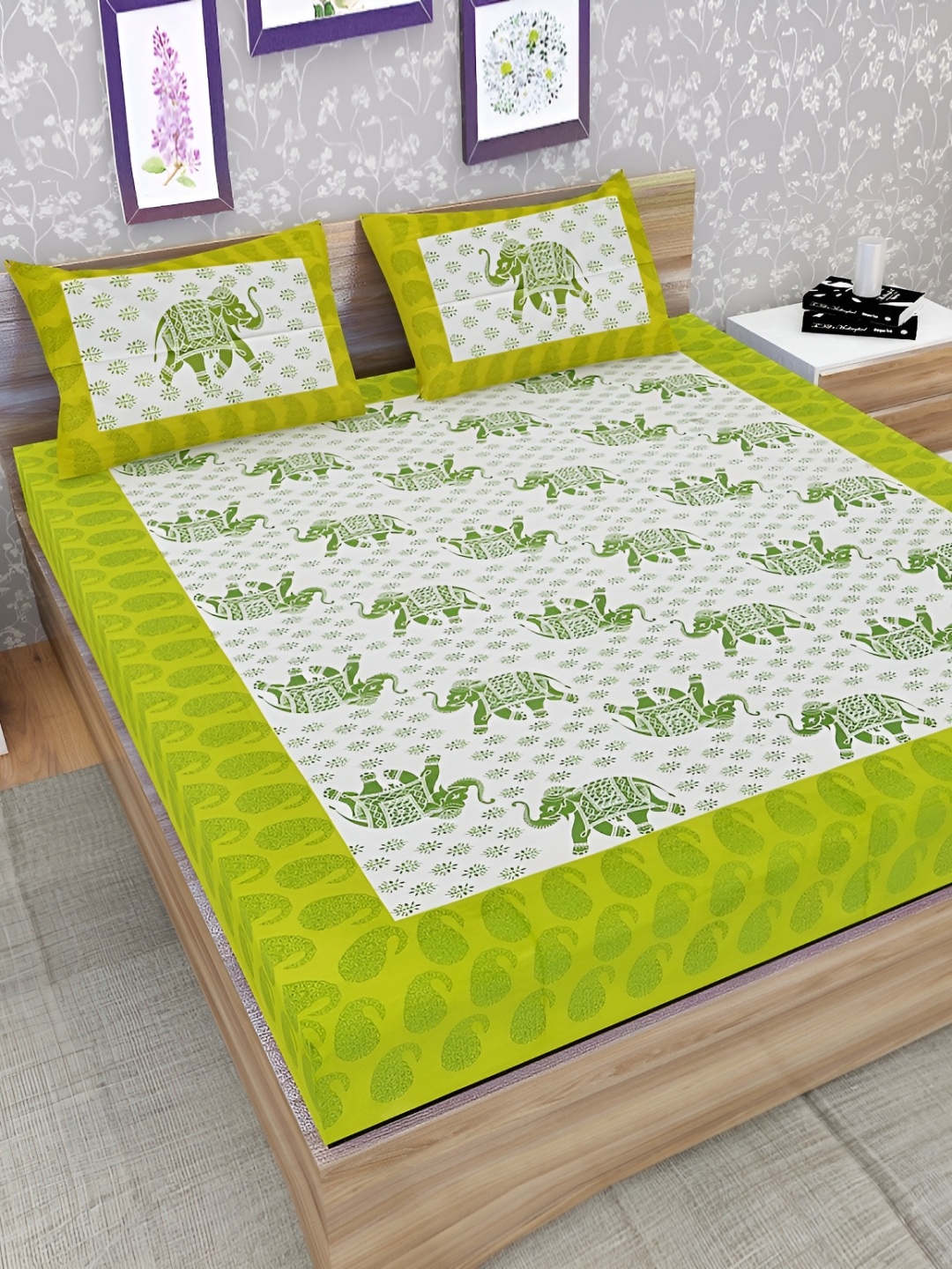UBANIA COLLECTION Green & White Printed Cotton 120 TC Queen Bedsheet with 2 Pillow Covers
UBANIA COLLECTION Green & White Printed Cotton 120 TC Queen Bedsheet with 2 Pillow Covers
