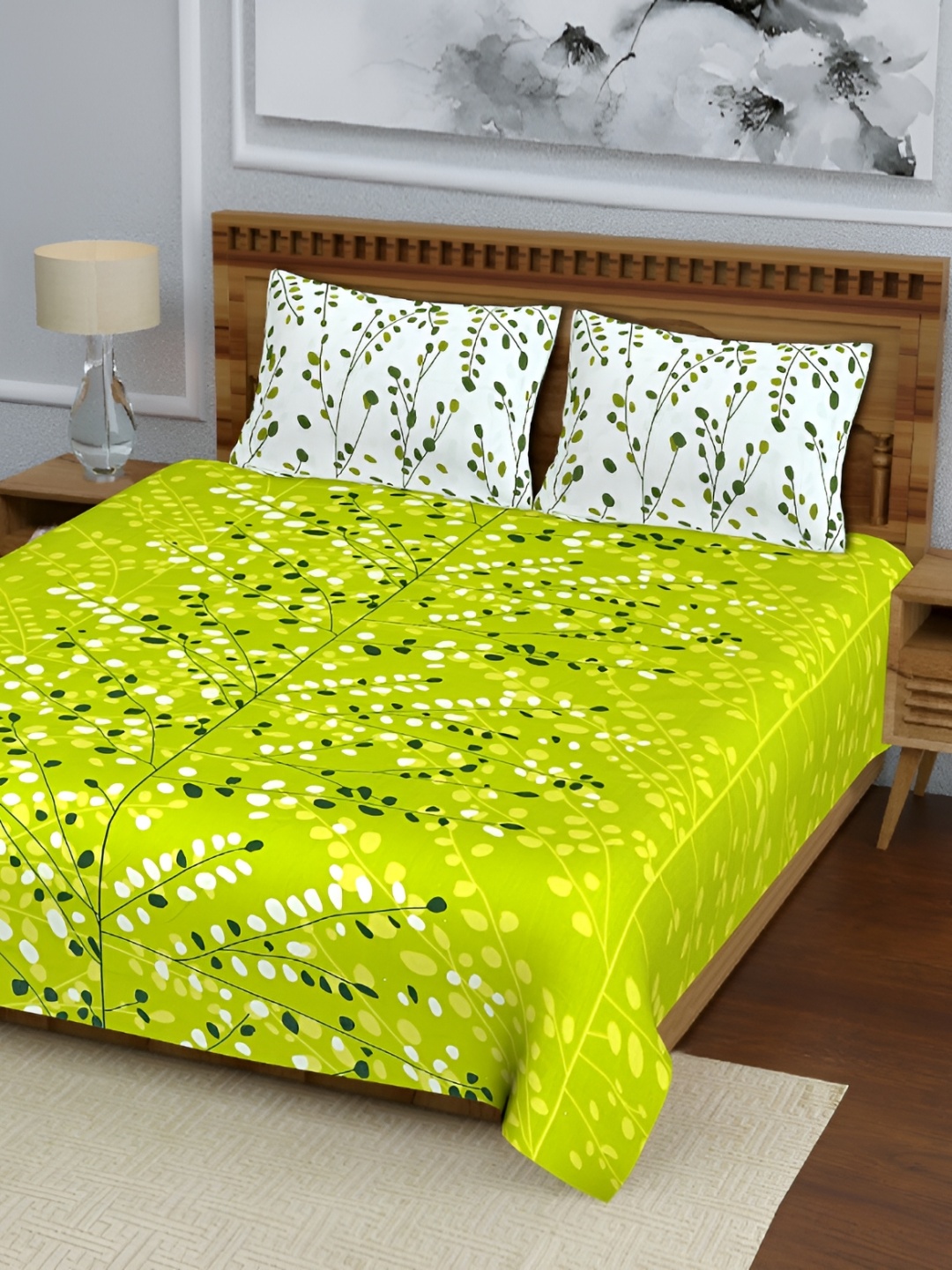 UBANIA COLLECTION Green & White Printed Cotton 120 TC Queen Bedsheet with 2 Pillow Covers
UBANIA COLLECTION Green & White Printed Cotton 120 TC Queen Bedsheet with 2 Pillow Covers