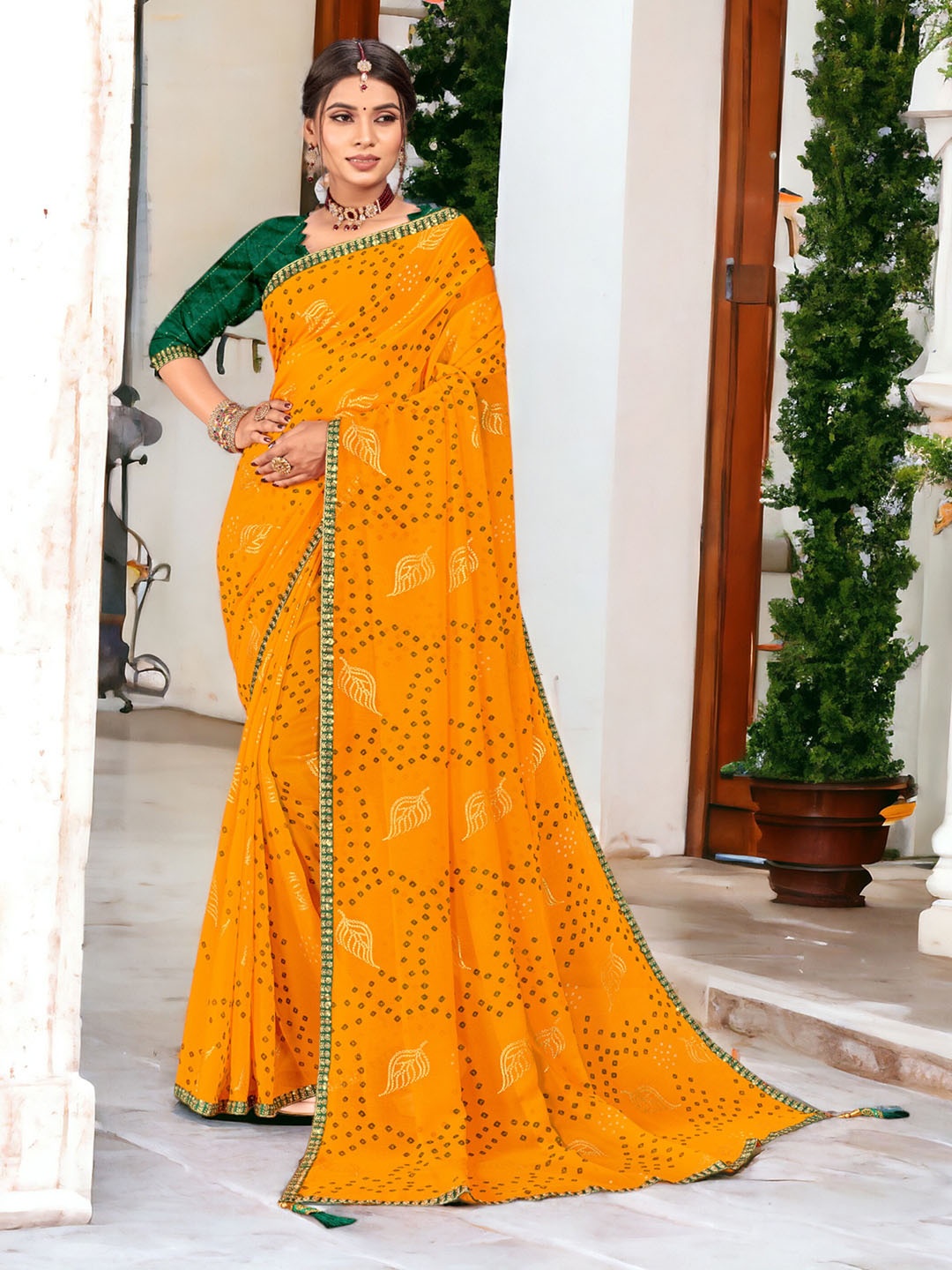 DIVASTRI Bandhani Printed Saree, Yellow