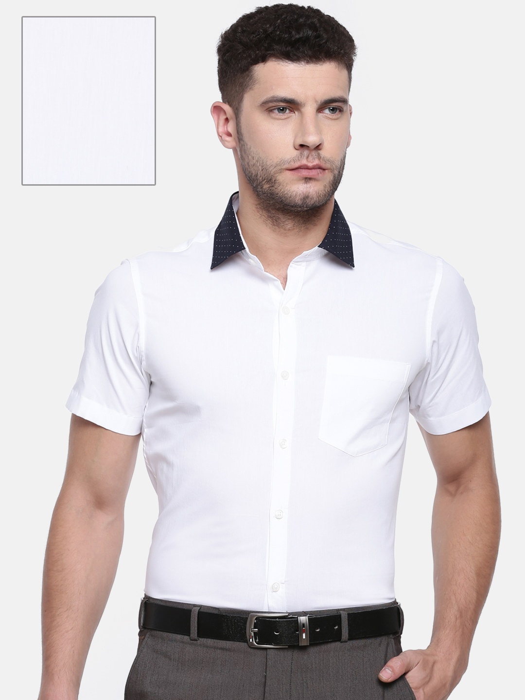 Excalibur Men White Regular Fit Solid Formal Shirt with a Contrast Collar