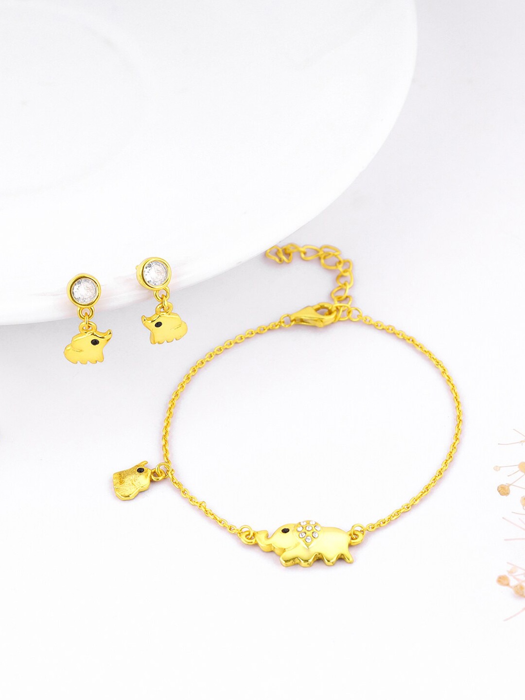 GIVA 925 Sterling Silver Gold-Plated Artificial-Stone Studded Elephant Charm Jewellery Set
GIVA 925 Sterling Silver Gold-Plated Artificial-Stone Studded Elephant Charm Jewellery Set