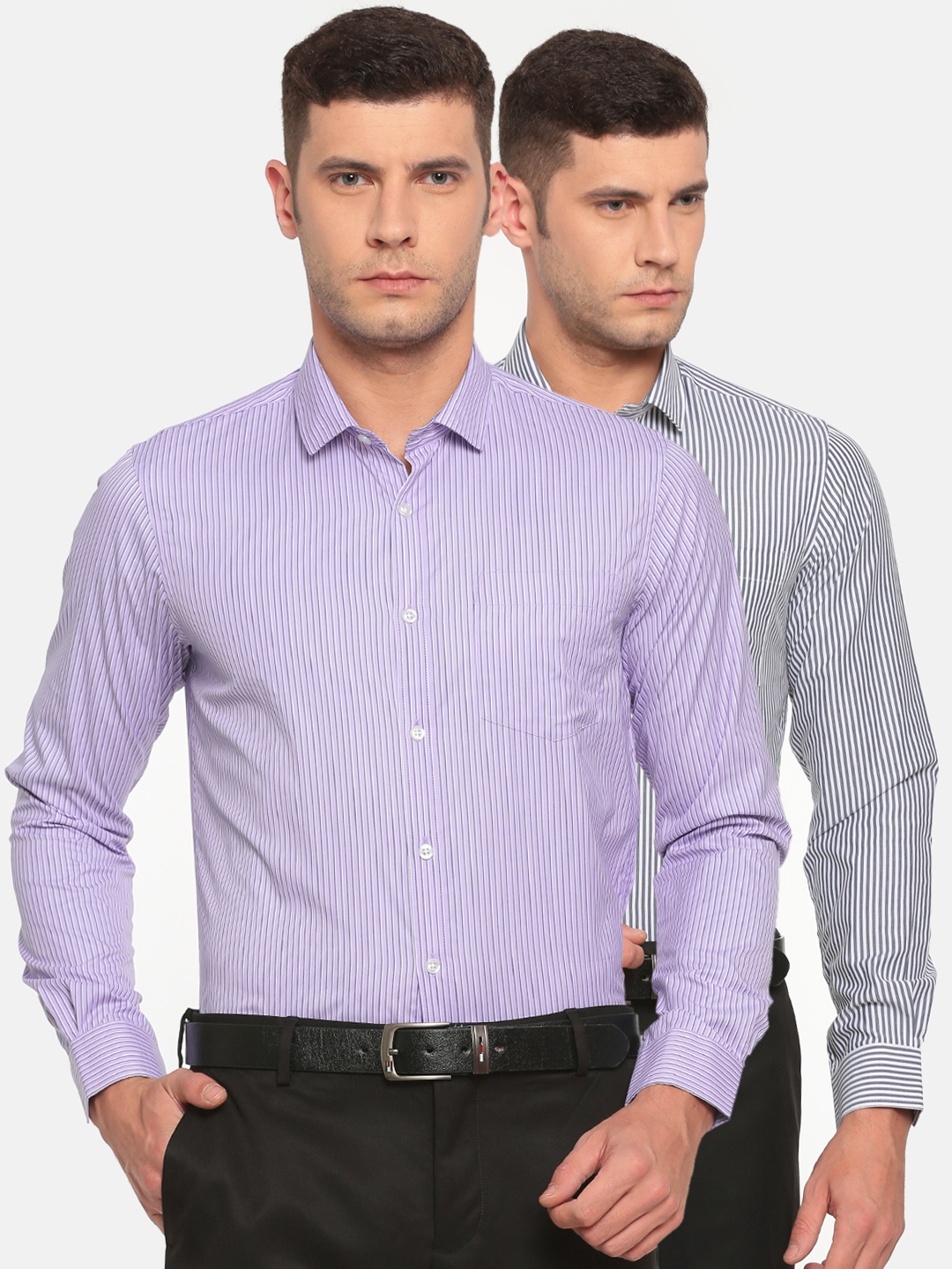 Excalibur Men Assorted Pack of two Striped Slim Fit Formal Shirt