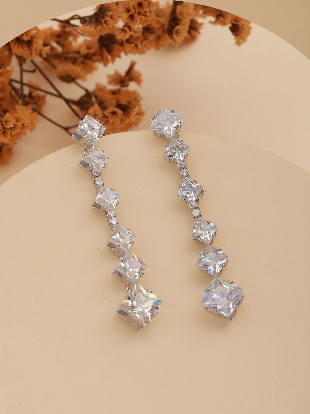 Jazz and Sizzle Rhodium-Plated Cubic Zirconia Studded Contemporary Drop Earrings, Silver
Jazz and Sizzle Rhodium-Plated Cubic Zirconia Studded Contemporary Drop Earrings, Silver
