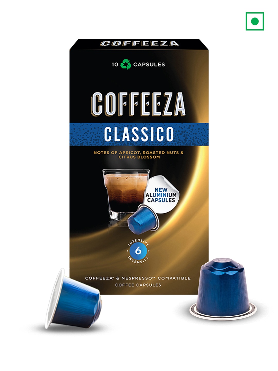 Coffeeza Classico 100% Arabica Coffee Aluminium Coffee Capsules Intensity - 6, Black
Coffeeza Classico 100% Arabica Coffee Aluminium Coffee Capsules Intensity - 6, Black