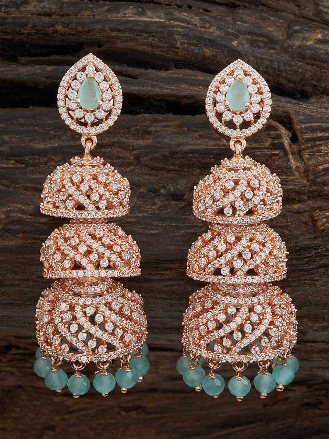 Kushal's Fashion Jewellery Rose Gold-Plated Dome Shaped Cubic Zirconia Jhumkas, Sea green
Kushal's Fashion Jewellery Rose Gold-Plated Dome Shaped Cubic Zirconia Jhumkas, Sea green