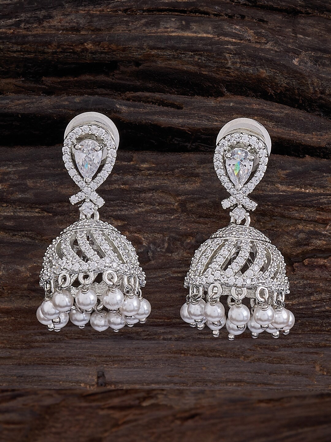 Kushal's Fashion Jewellery Rhodium-Plated Cubic Zirconia Studded Dome Shaped Jhumkas, Silver
Kushal's Fashion Jewellery Rhodium-Plated Cubic Zirconia Studded Dome Shaped Jhumkas, Silver