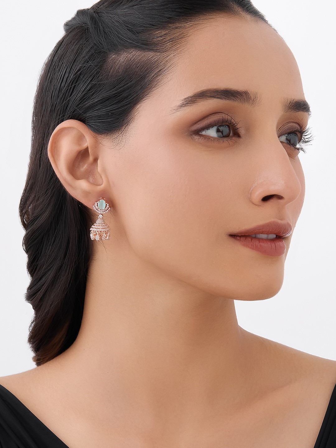 Kushal's Fashion Jewellery Rose Gold Plated Cubic Zirconia Dome Shaped Jhumkas, Sea green
Kushal's Fashion Jewellery Rose Gold Plated Cubic Zirconia Dome Shaped Jhumkas, Sea green