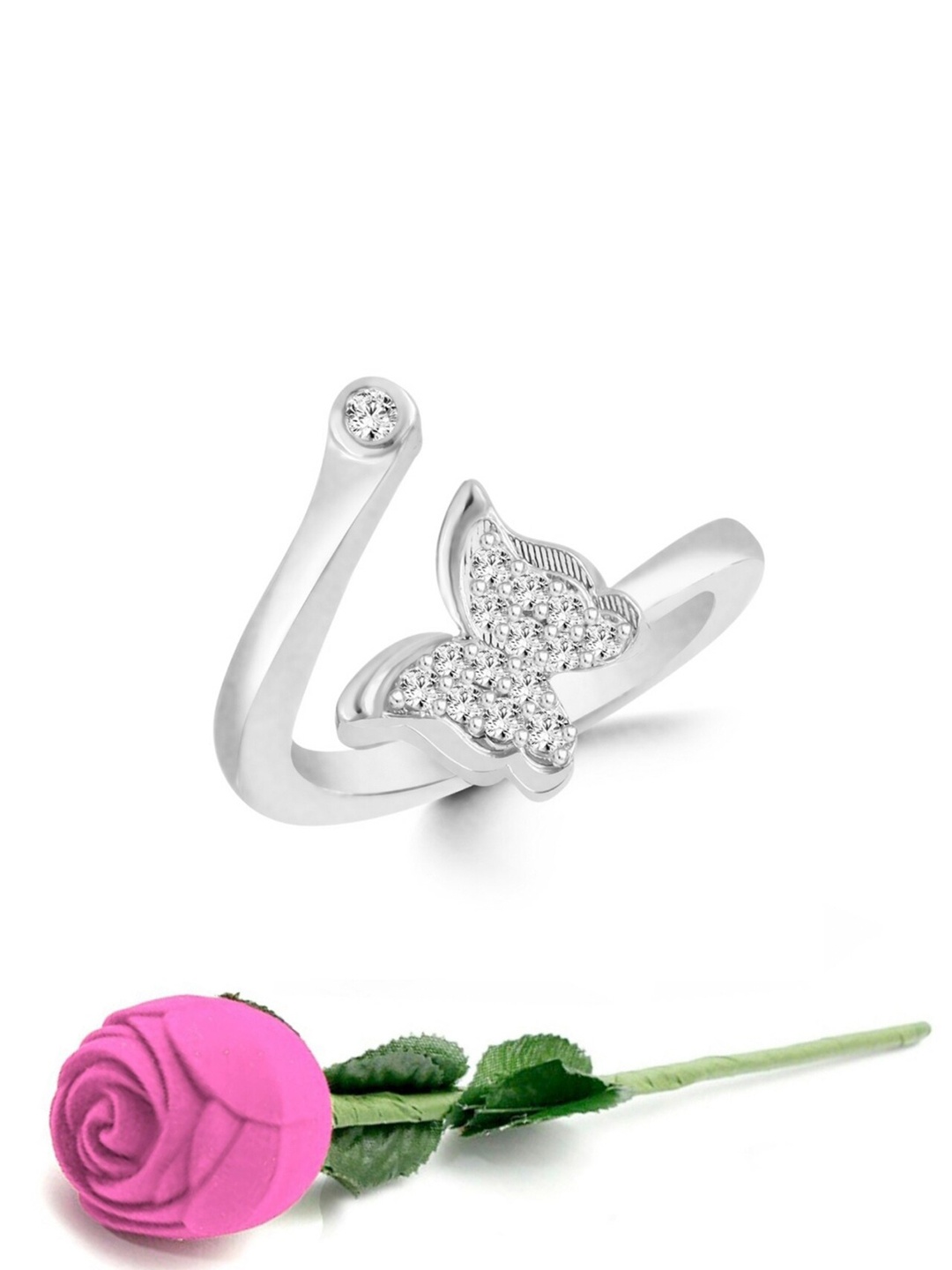 Vighnaharta Rhodium Plated Cubic Zirconia Studded Butterfly Shape Adjustable Finger Ring, Silver
Vighnaharta Rhodium Plated Cubic Zirconia Studded Butterfly Shape Adjustable Finger Ring, Silver