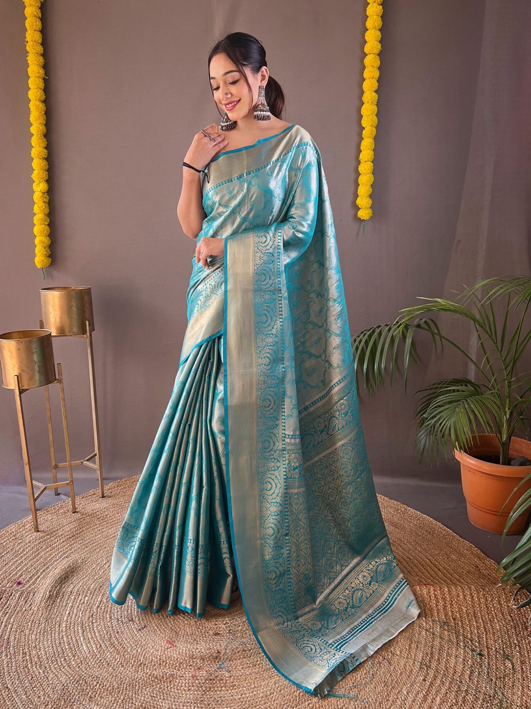 LeeliPeeri Designer Ethnic Motifs Woven Design Zari Kanjeevaram Saree, Turquoise blue
LeeliPeeri Designer Ethnic Motifs Woven Design Zari Kanjeevaram Saree, Turquoise blue