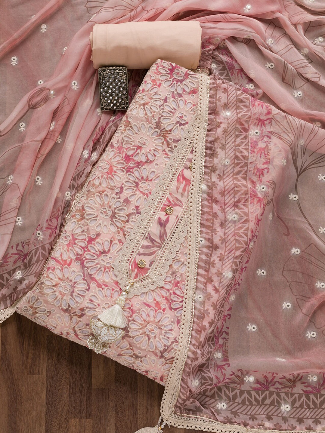 Koskii Floral Embroidered Mirror Work Pure Cotton Unstitched Dress Material, Peach
Koskii Floral Embroidered Mirror Work Pure Cotton Unstitched Dress Material, Peach
