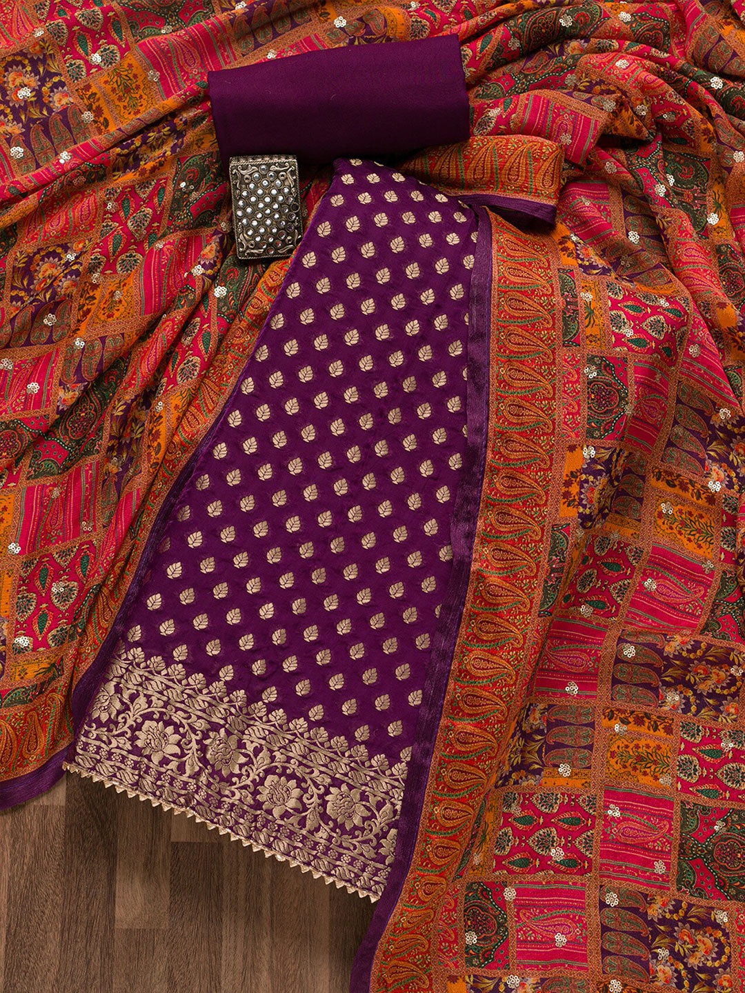 Koskii Ethnic Motifs Banarasi Woven Design Sequinned Velvet Unstitched Dress Material, Purple
Koskii Ethnic Motifs Banarasi Woven Design Sequinned Velvet Unstitched Dress Material, Purple
