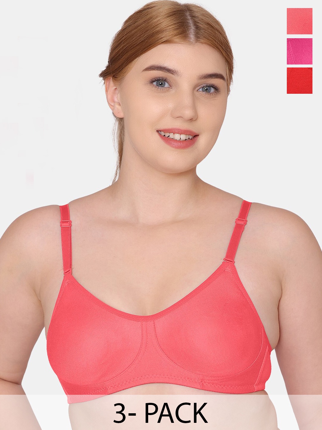 KOMLI Pack Of 3 Full Coverage Non Padded Cotton T-shirt Bras With All Day Comfort, Pink
KOMLI Pack Of 3 Full Coverage Non Padded Cotton T-shirt Bras With All Day Comfort, Pink