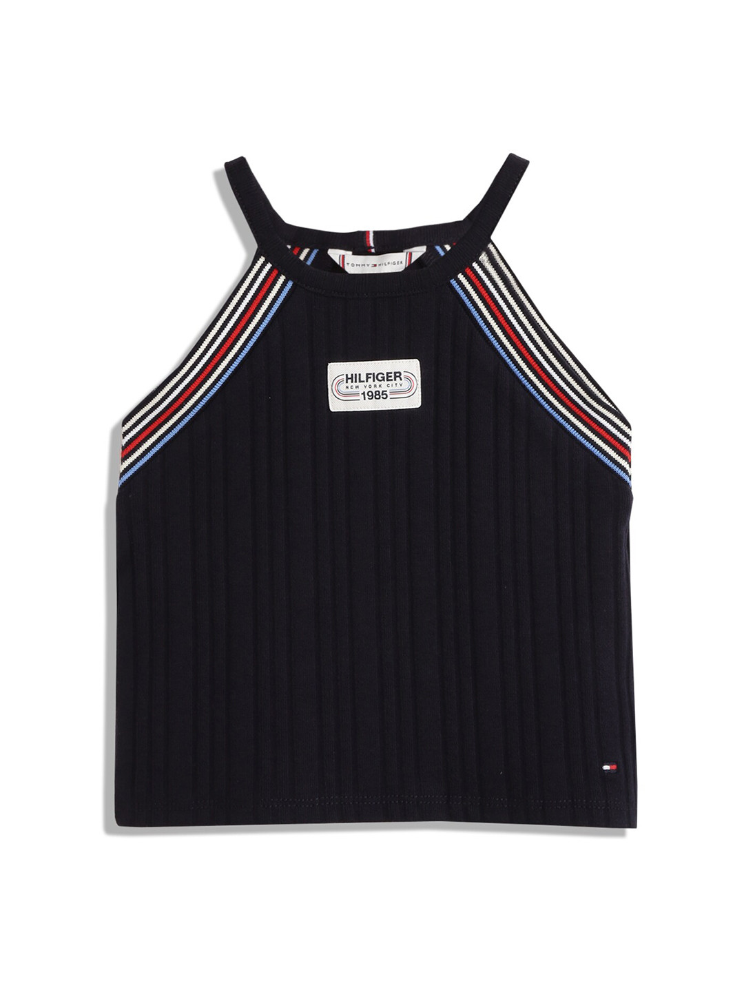 Tommy Hilfiger Girls Round Neck Striped Tank Top, Blue 
Tommy Hilfiger Girls Round Neck Striped Tank Top, Blue