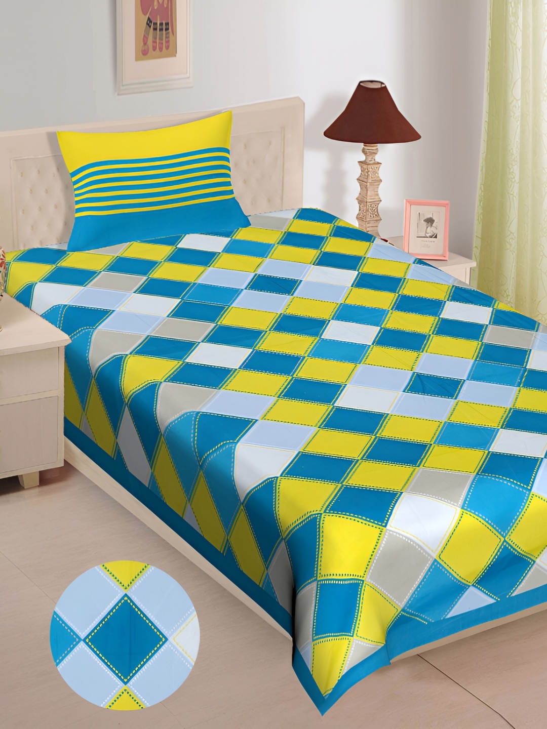 UBANIA COLLECTION Blue & Yellow Printed Cotton 144 TC Single Bedsheet With 1 Pillow Cover
UBANIA COLLECTION Blue & Yellow Printed Cotton 144 TC Single Bedsheet With 1 Pillow Cover