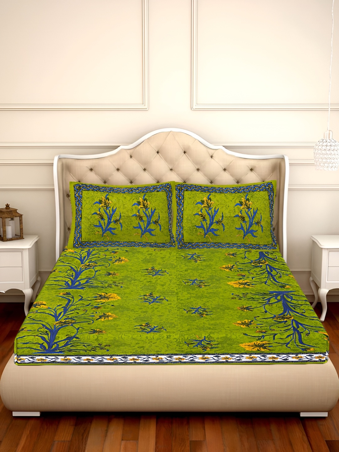 UBANIA COLLECTION Green & Blue Printed Cotton 144 TC Queen Bedsheet With 2 Pillow Covers
UBANIA COLLECTION Green & Blue Printed Cotton 144 TC Queen Bedsheet With 2 Pillow Covers